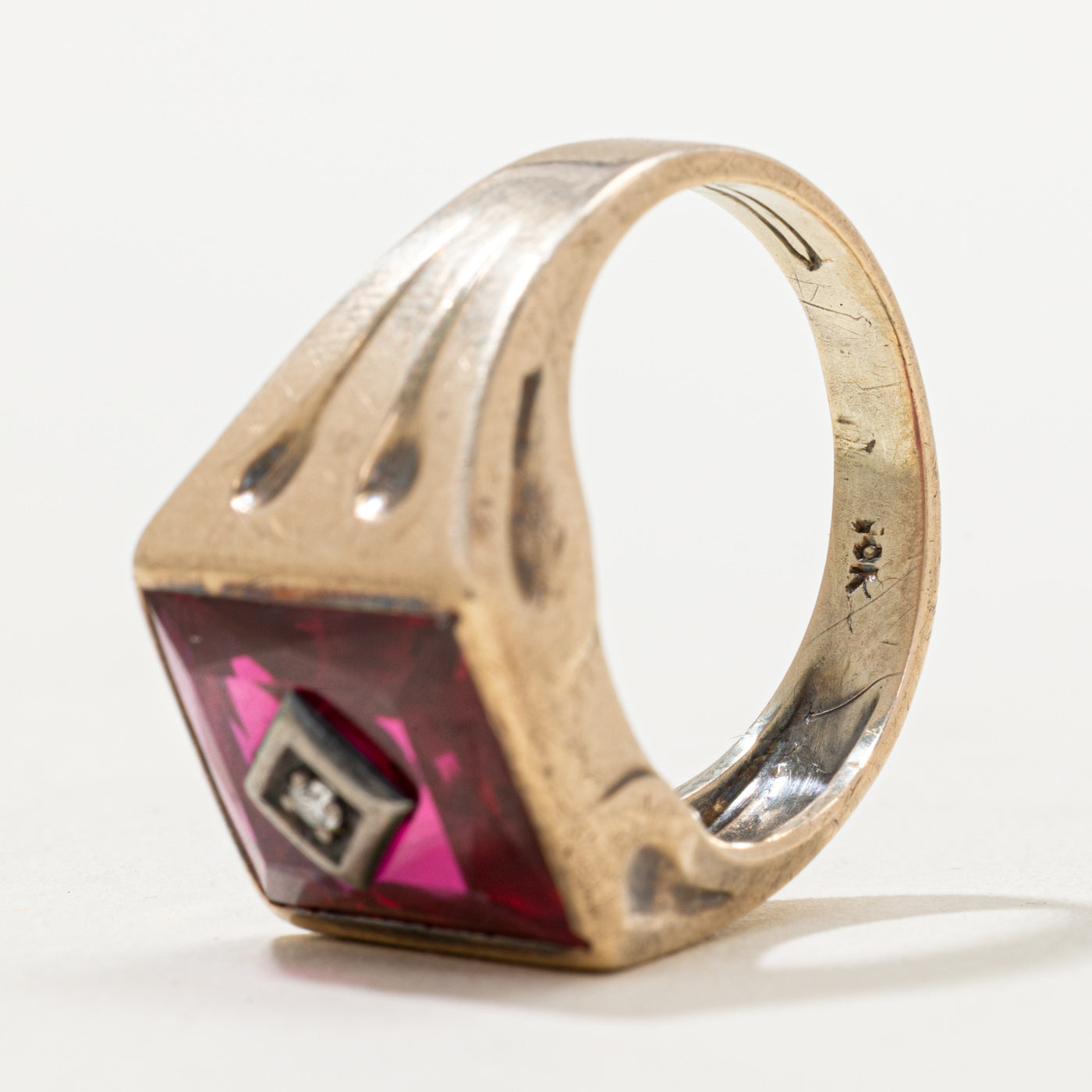 Synthetic Ruby & Diamond Statement Ring | 3.00ct, 0.03ct | SZ 9.75