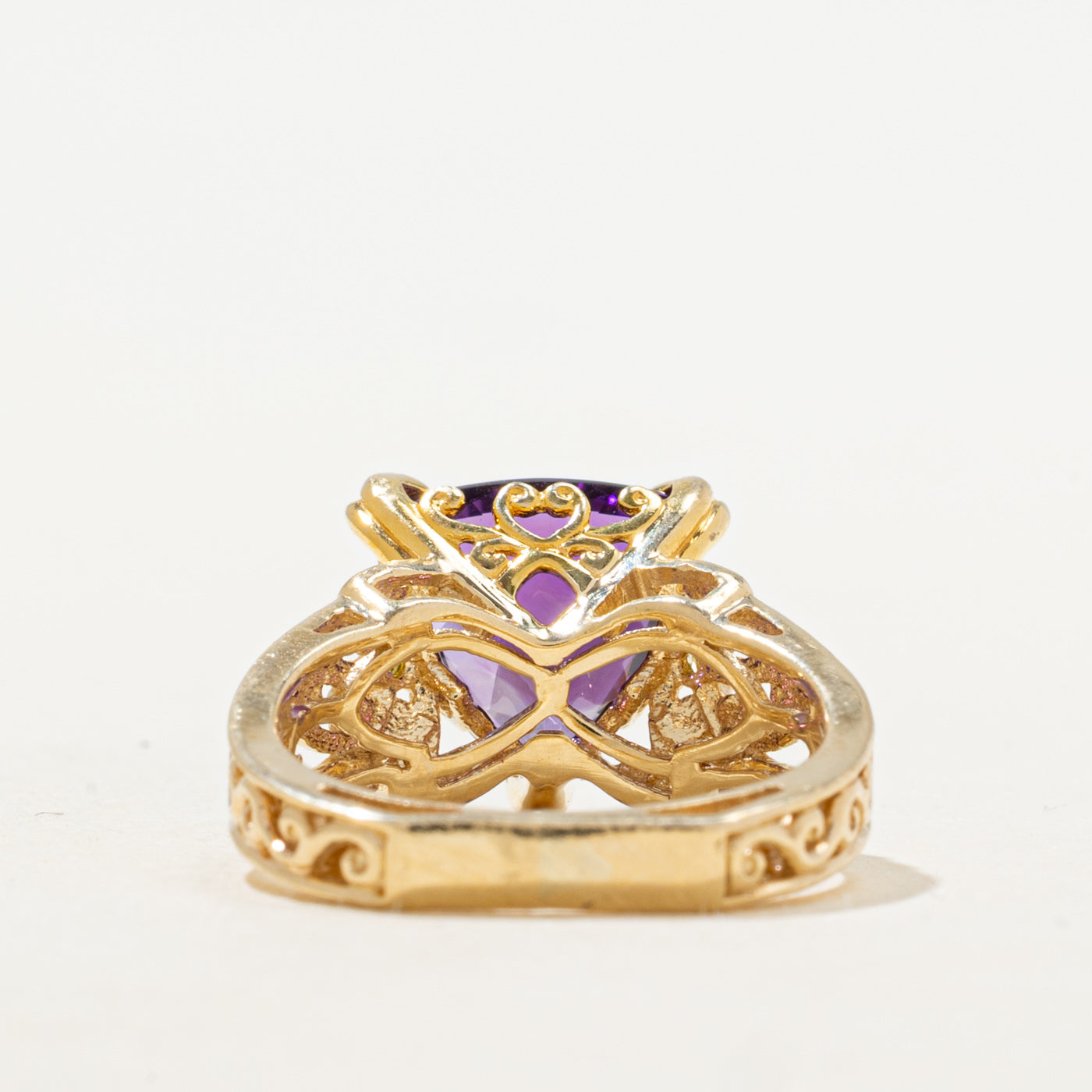 Trillion Cut Synthetic Purple Sapphire & Yellow Diamond Cocktail Ring | 3.00ct, 0.04ctw | SZ 5.5