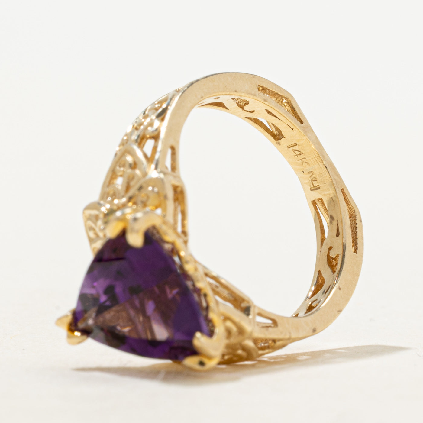 Trillion Cut Synthetic Purple Sapphire & Yellow Diamond Cocktail Ring | 3.00ct, 0.04ctw | SZ 5.5