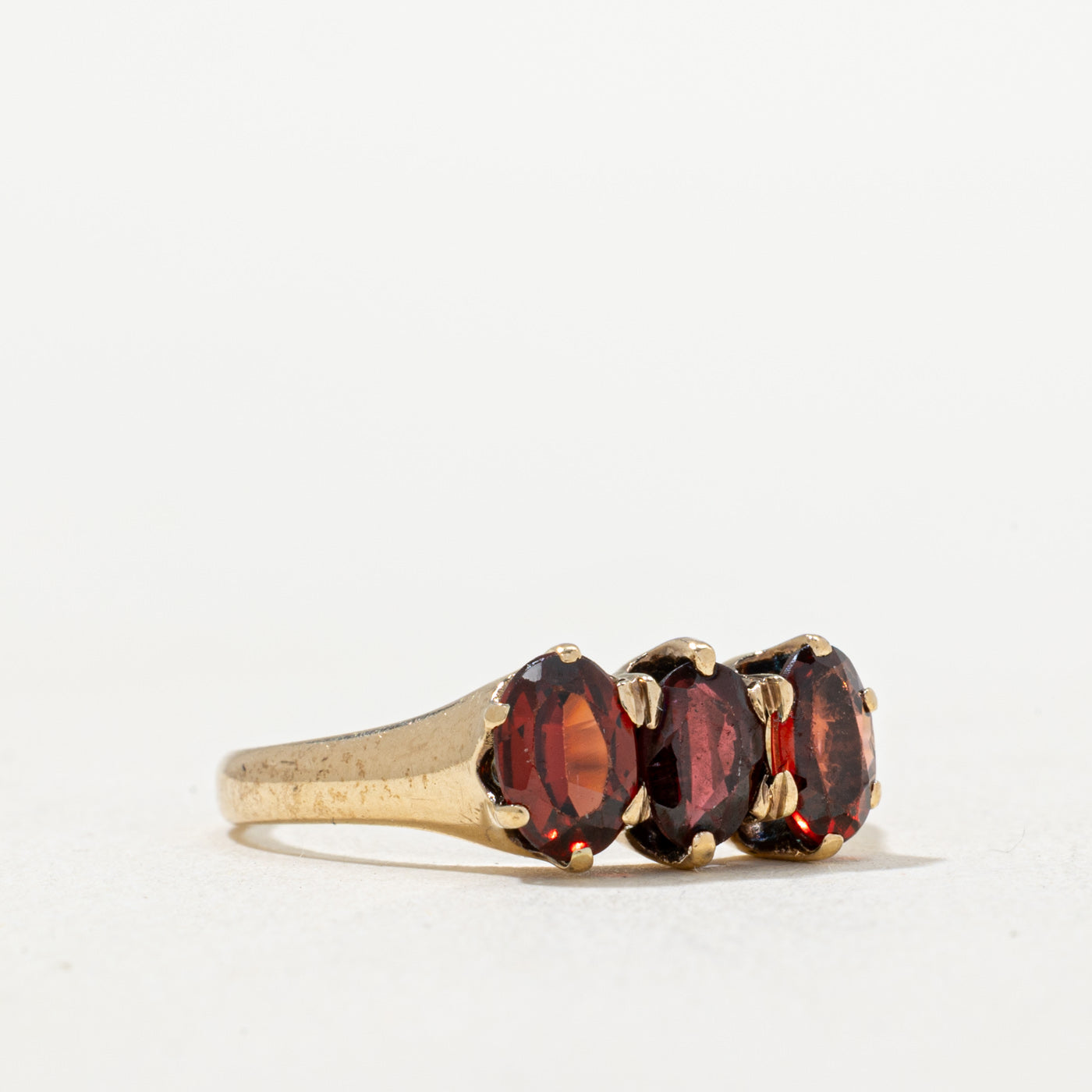 Three Stone Oval Cut Garnet Ring | 1.29ctw | SZ 7.5