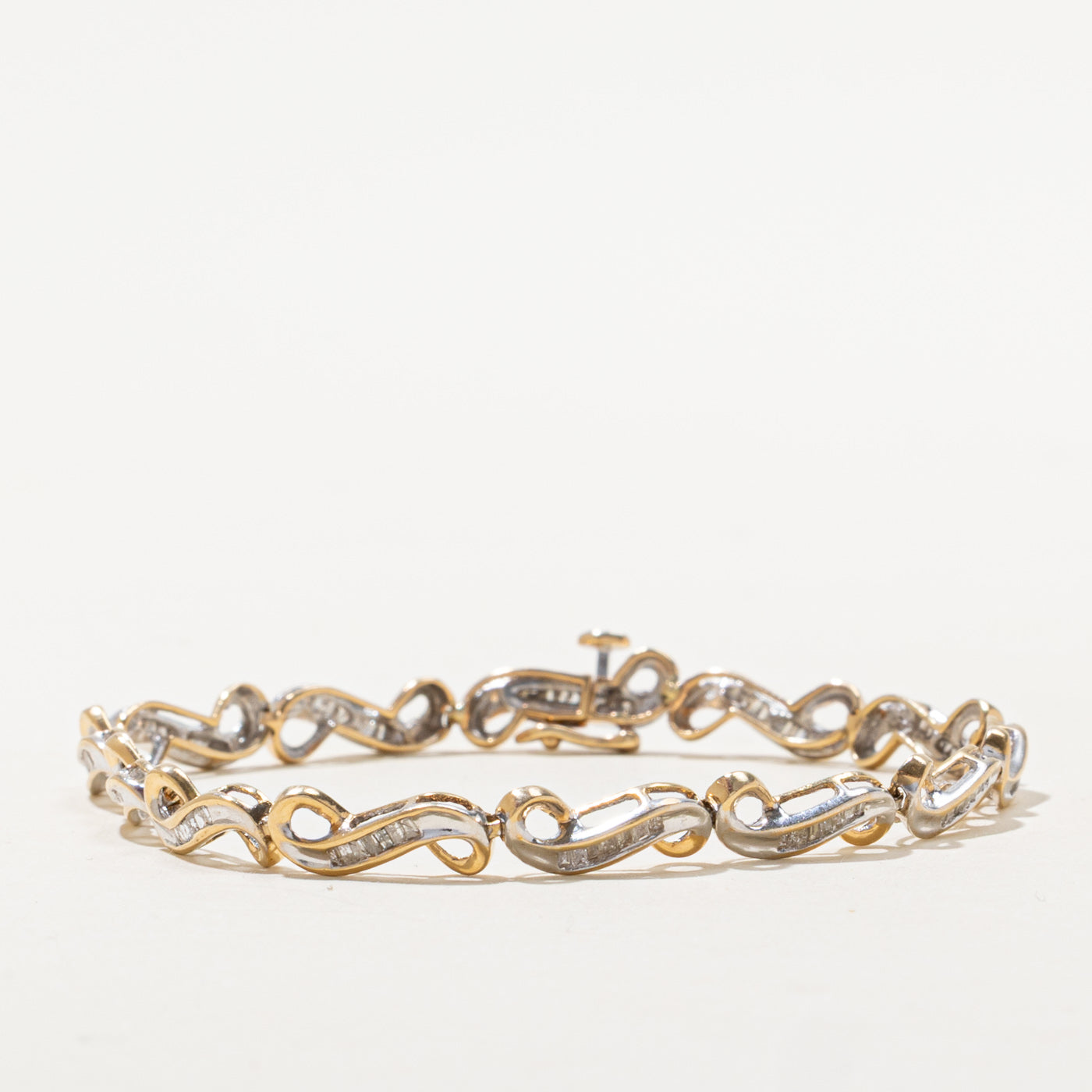 Two Tone Gold Diamond Swirl Tennis Bracelet | 1.05ctw | 7.5"