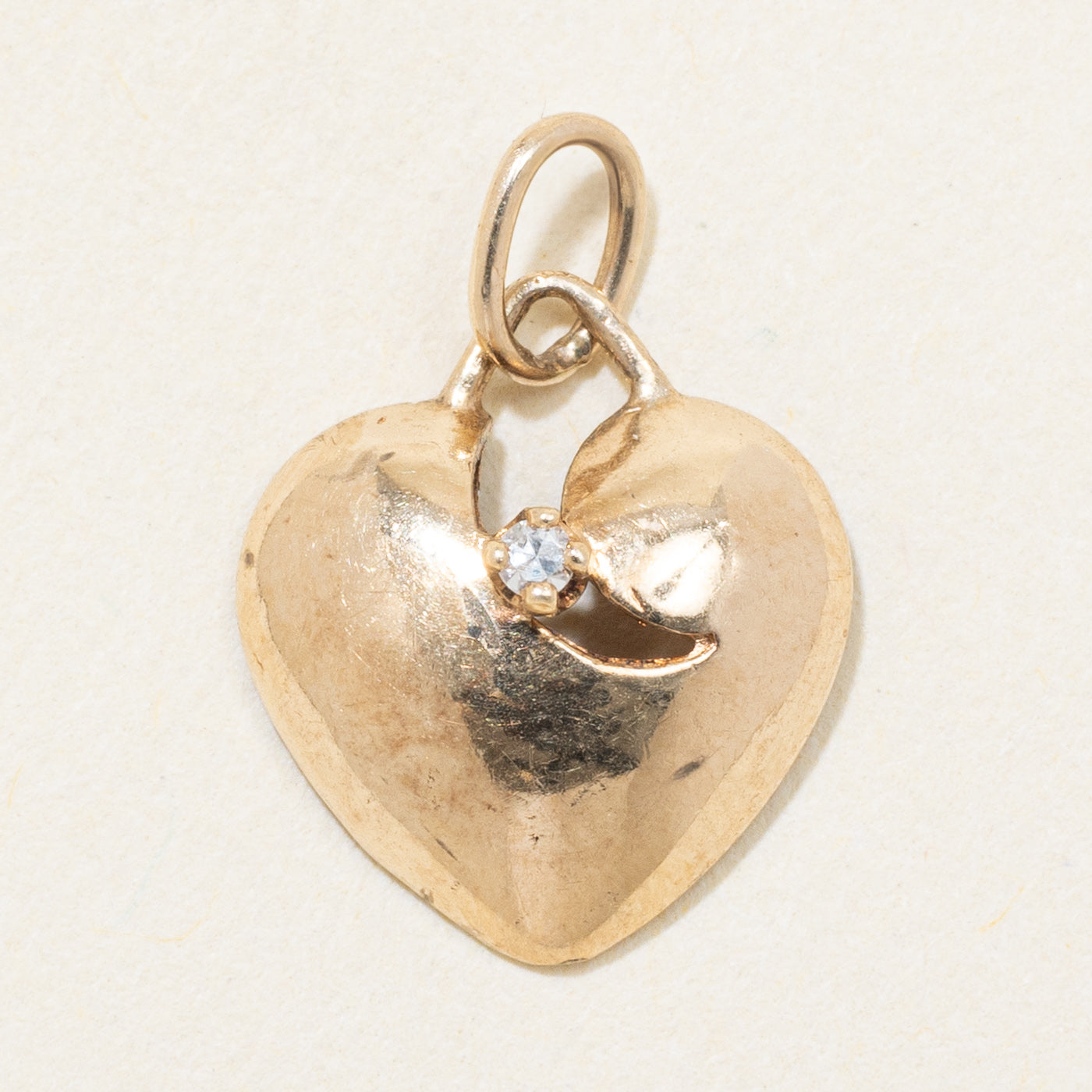 10k Yellow Gold Diamond Puffed Heart Charm