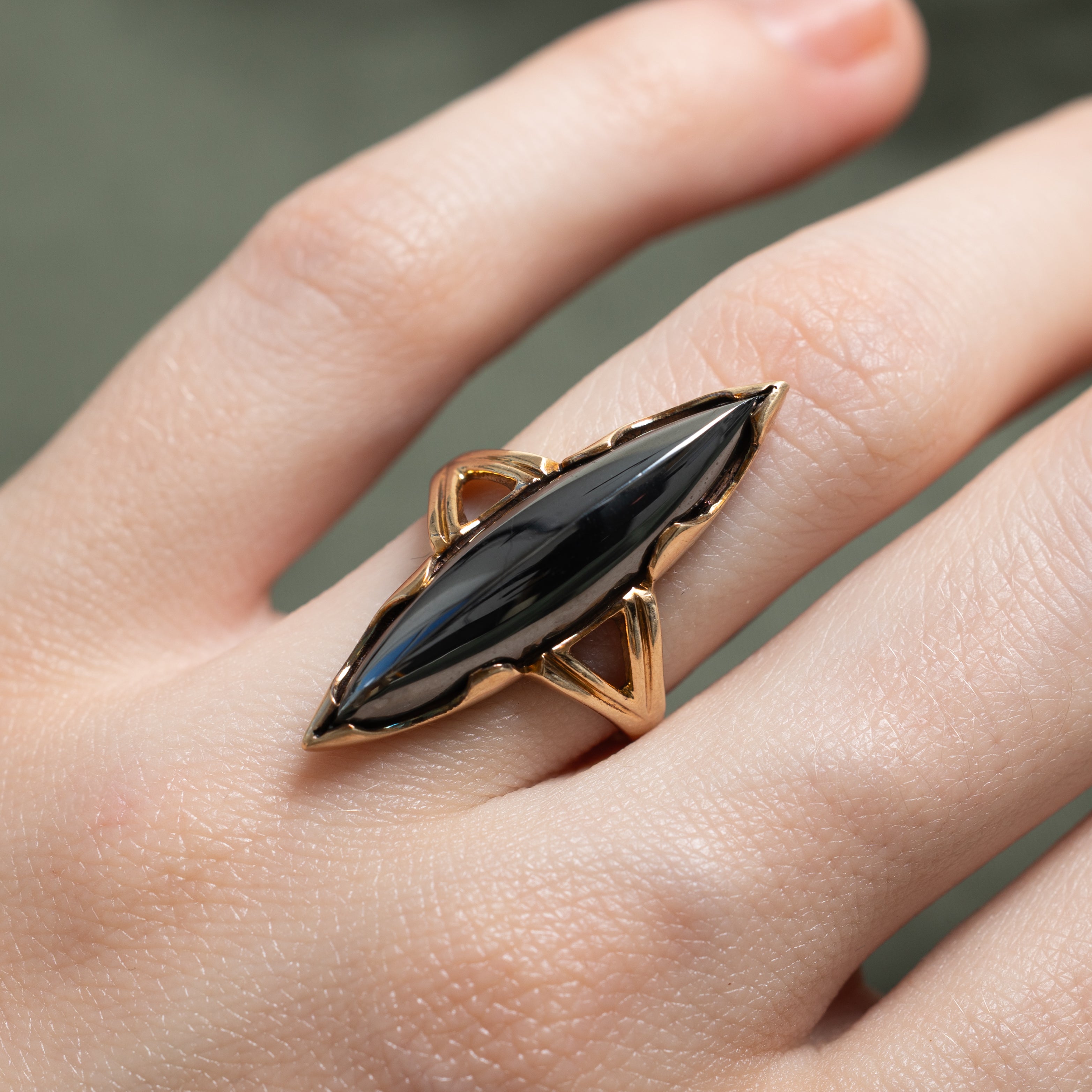 Hematite Open Shank Navette Ring | SZ 5