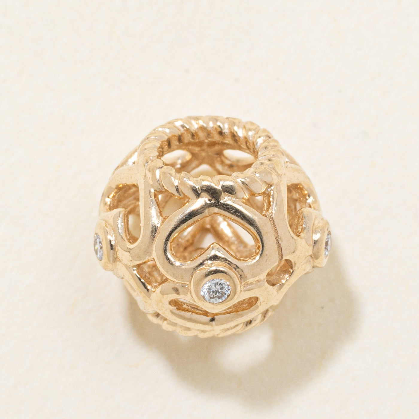 14k Bezel Set Diamond Openwork Sphere Charm