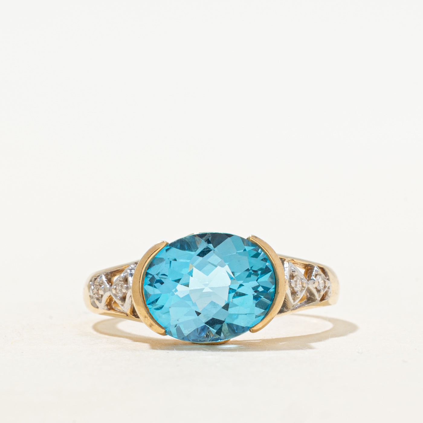 East West Blue Topaz, Sapphire & Diamond Ring | 3.96ct, 0.18ctw | SZ 9