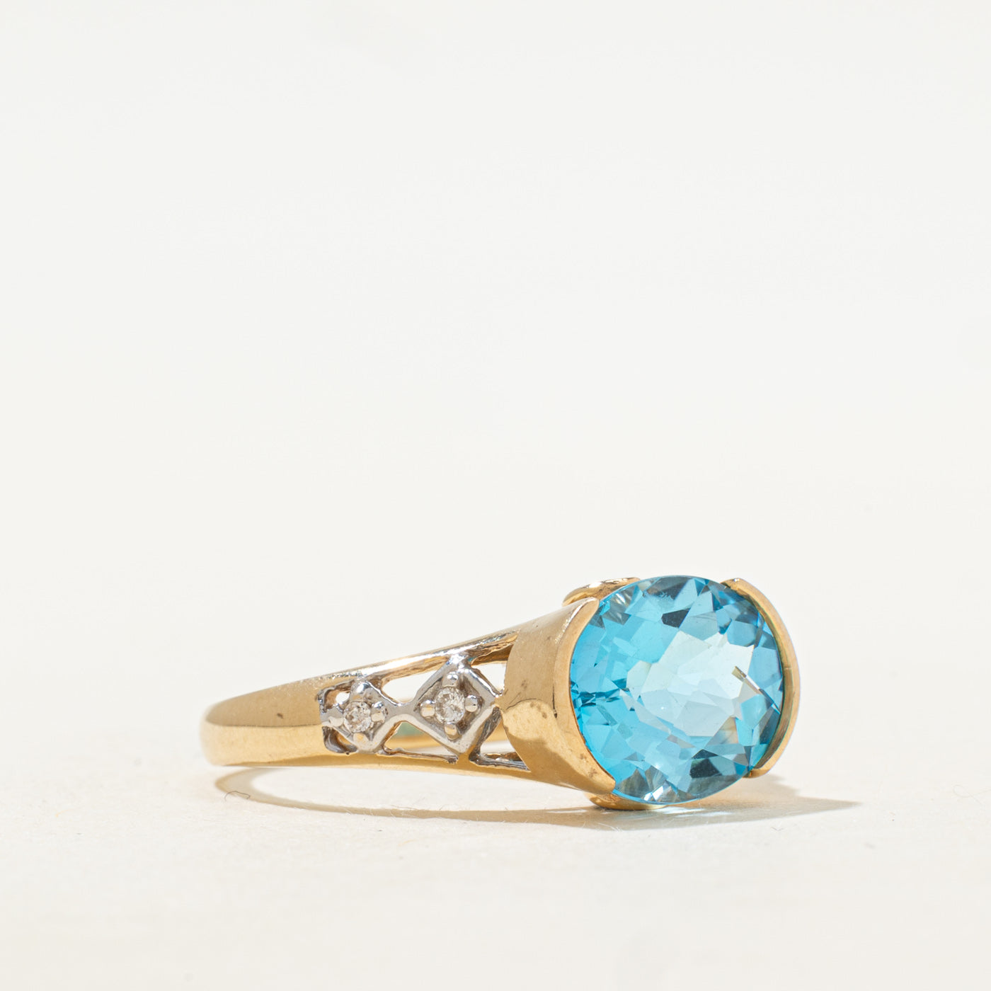 East West Blue Topaz, Sapphire & Diamond Ring | 3.96ct, 0.18ctw | SZ 9