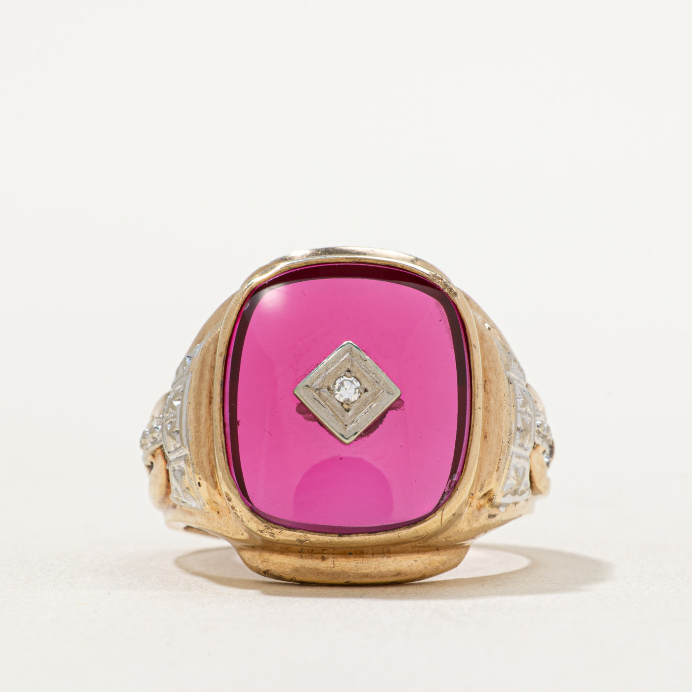Synthetic Ruby & Diamond Statement Ring | 5.25ct, 0.02ct | SZ 8.5