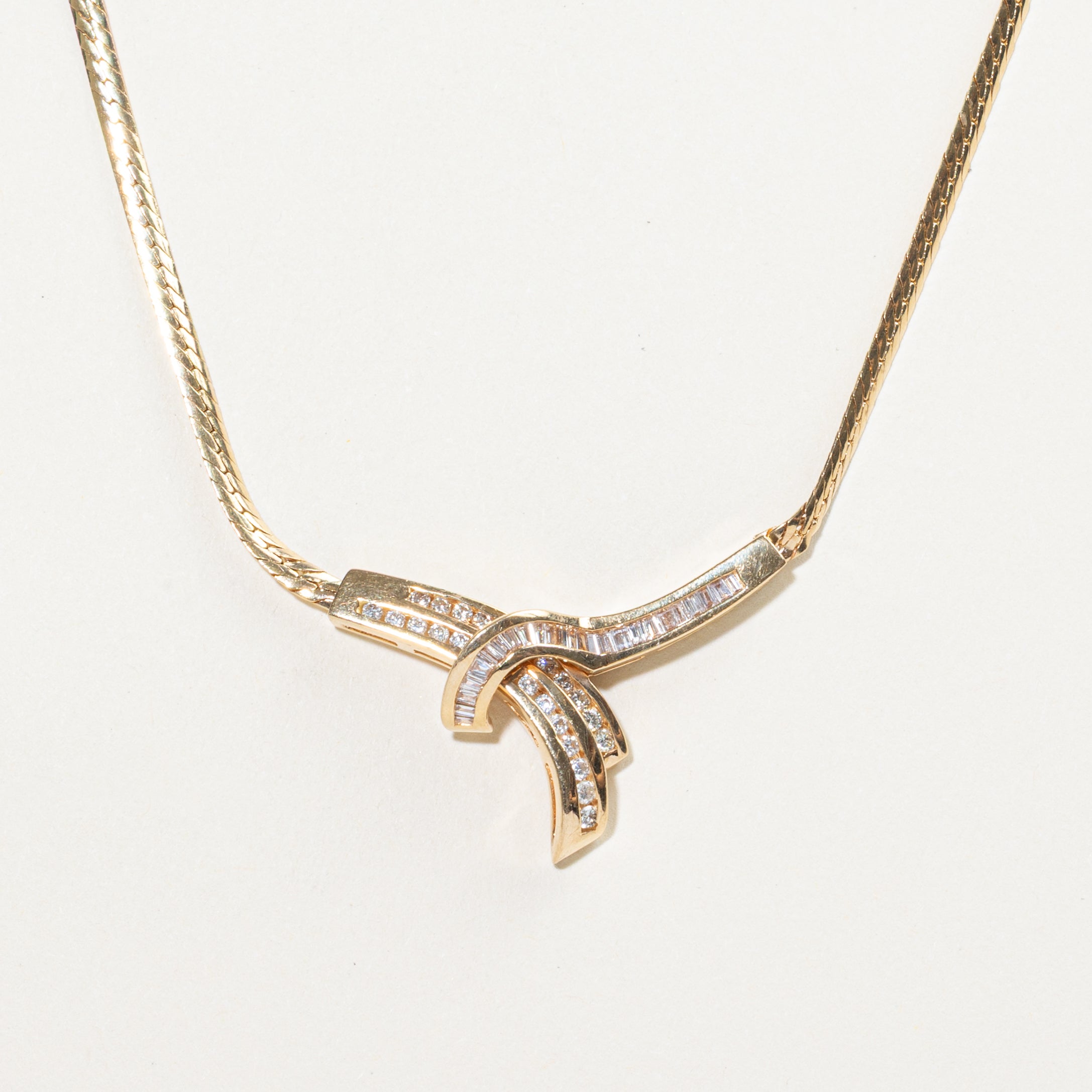 Baguette Cut Diamond Cross Over Pendant Necklace | 0.25ct | 15"