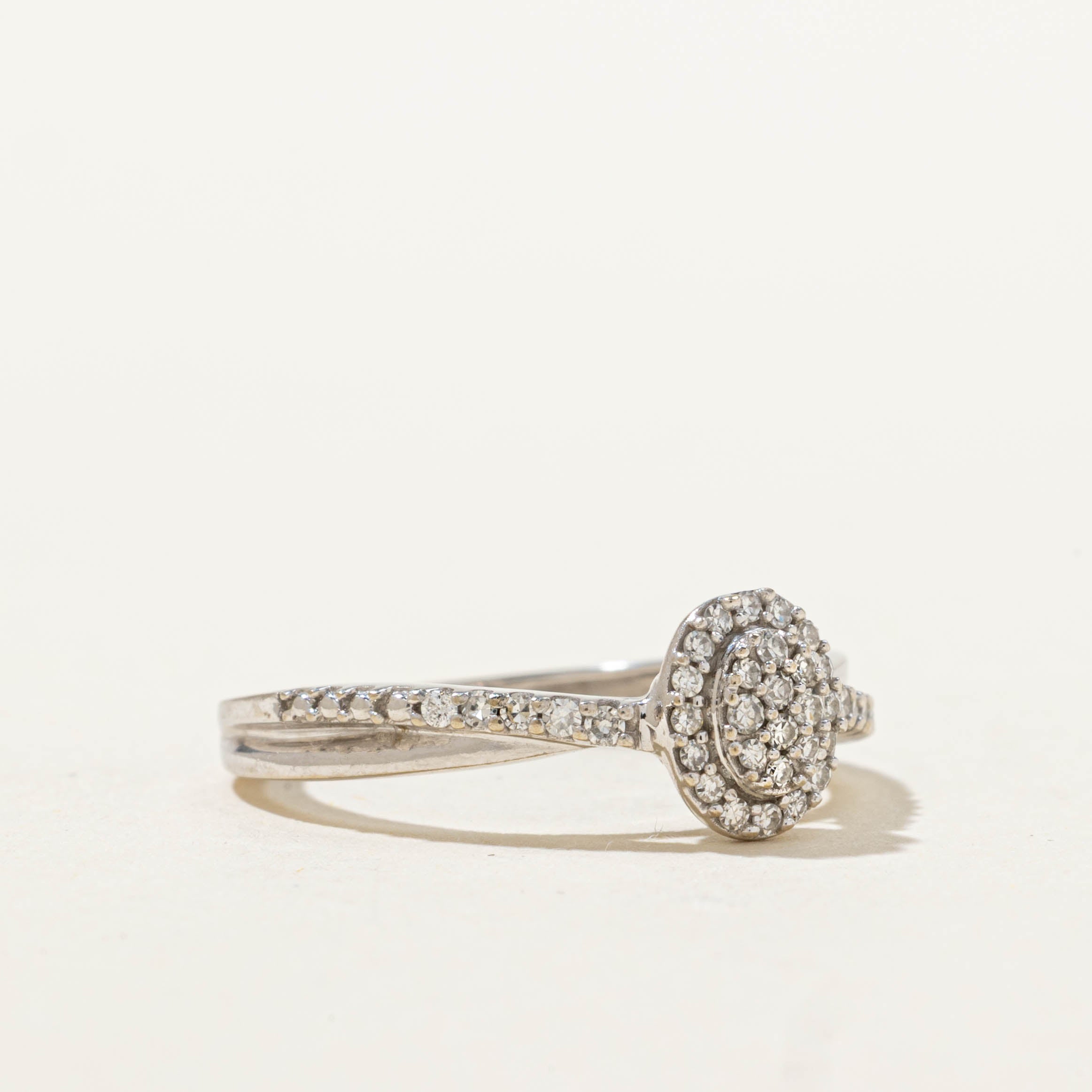 10k Diamond Oval Cluster Halo Crossover Ring | SZ 4.75
