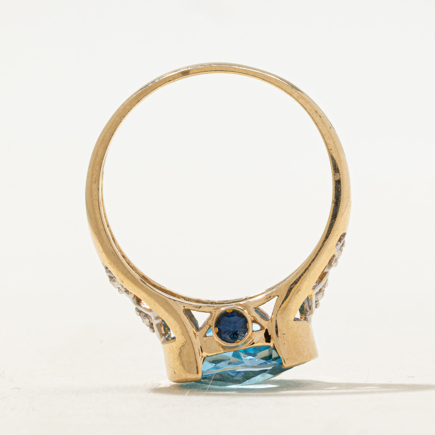 East West Blue Topaz, Sapphire & Diamond Ring | 3.96ct, 0.18ctw | SZ 9