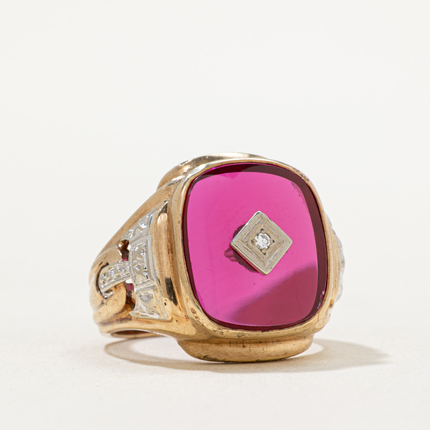 Synthetic Ruby & Diamond Statement Ring | 5.25ct, 0.02ct | SZ 8.5