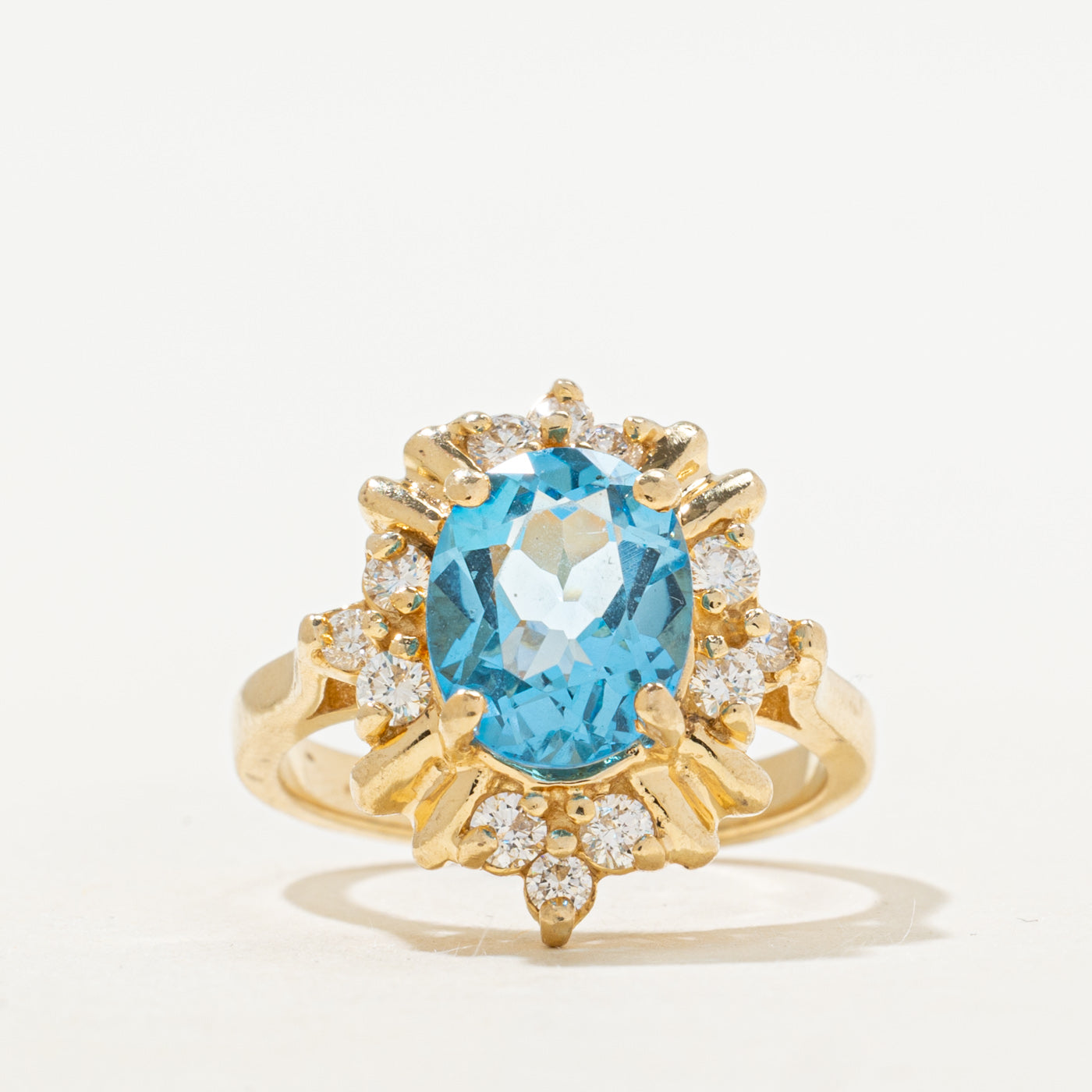 Blue Topaz & Diamond Cocktail Ring | 2.94ct, 0.48ctw | SZ 6.5