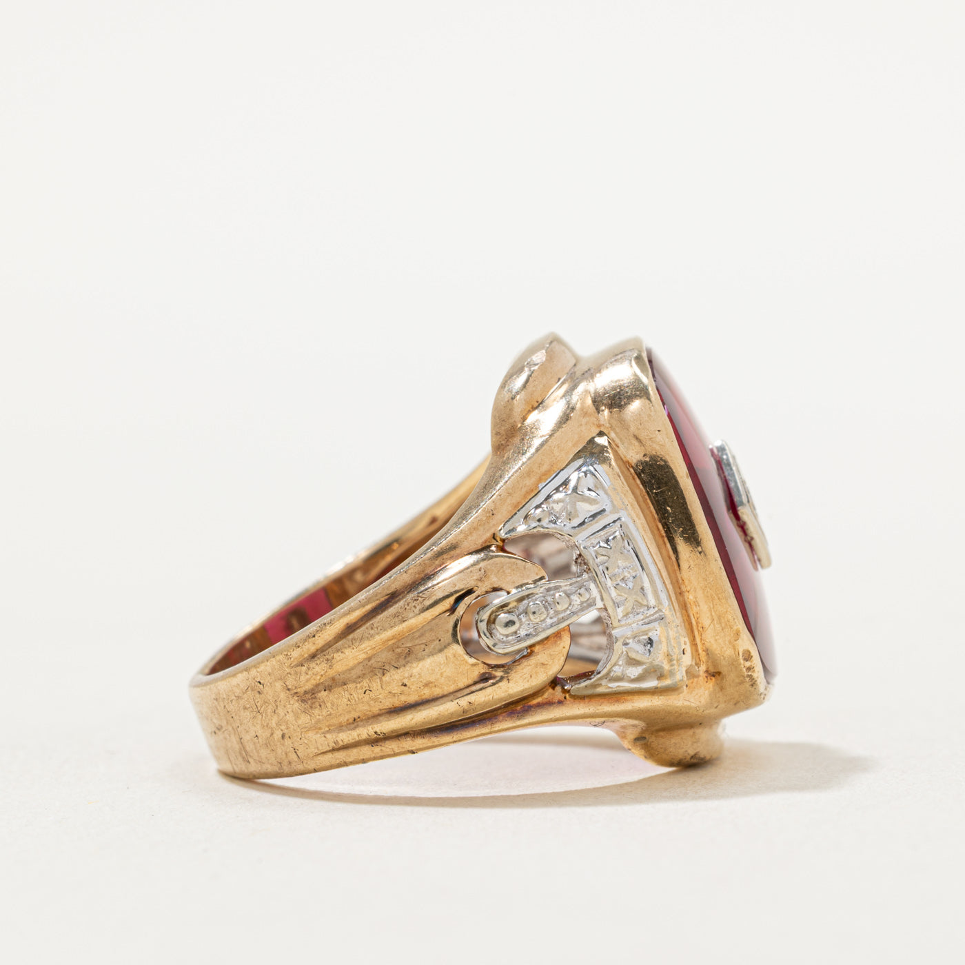 Synthetic Ruby & Diamond Statement Ring | 5.25ct, 0.02ct | SZ 8.5