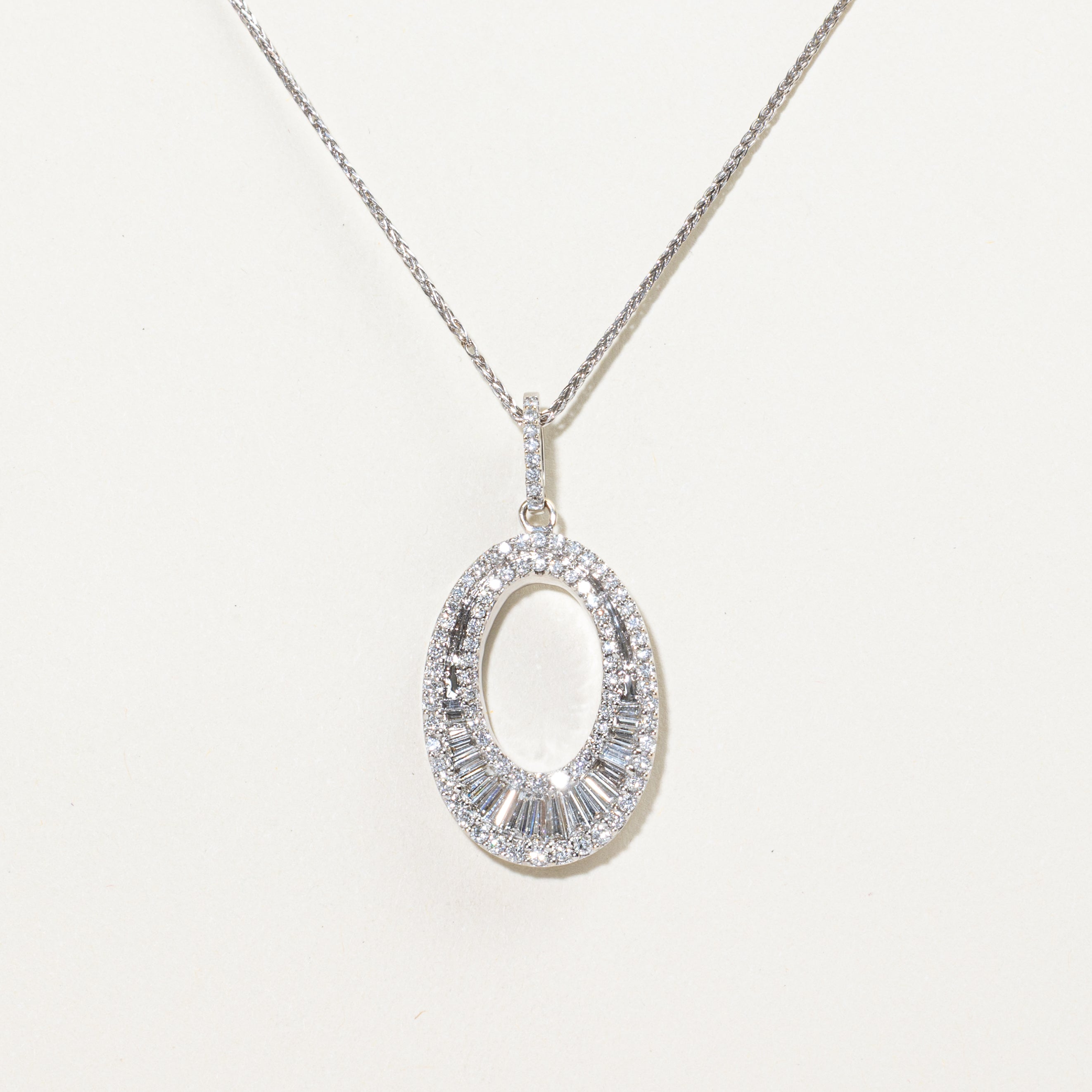 Baguette Cut Diamond Oval Pendant Necklace | 0.68ct | 18"