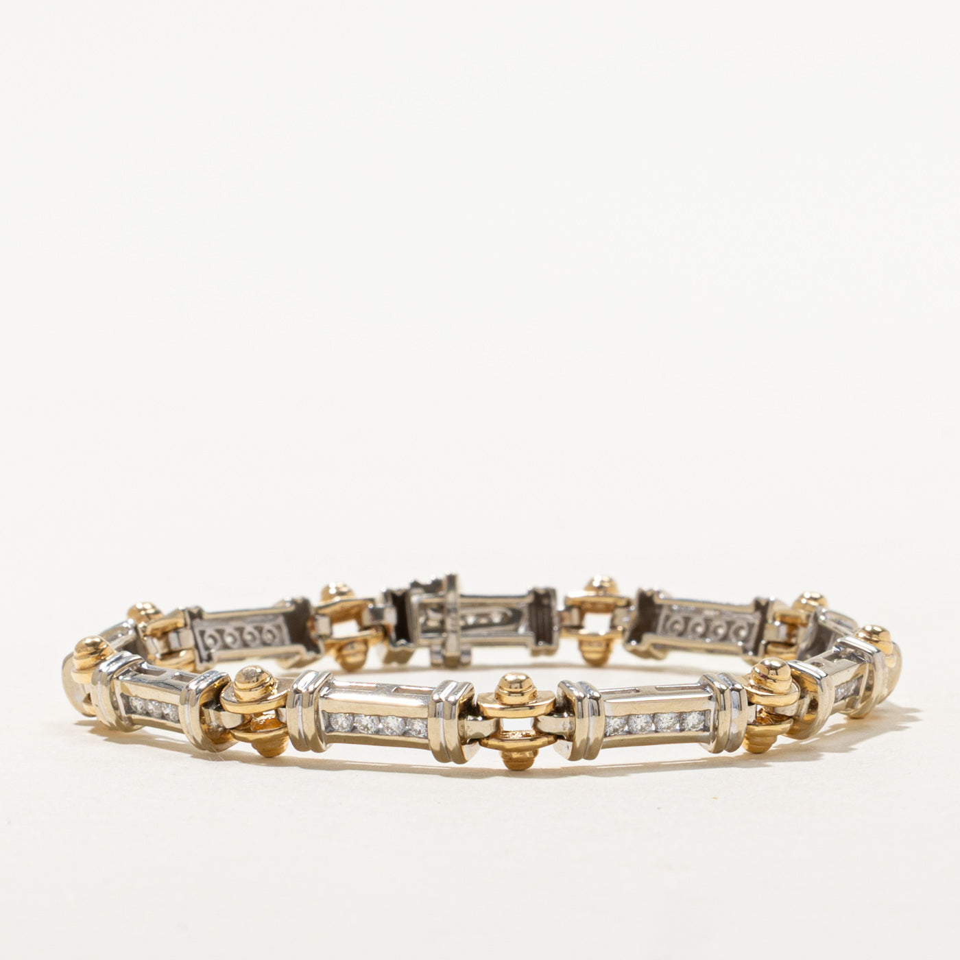 Two Tone Channel Set Diamond Tennis Bracelet | 0.90ctw | 7"