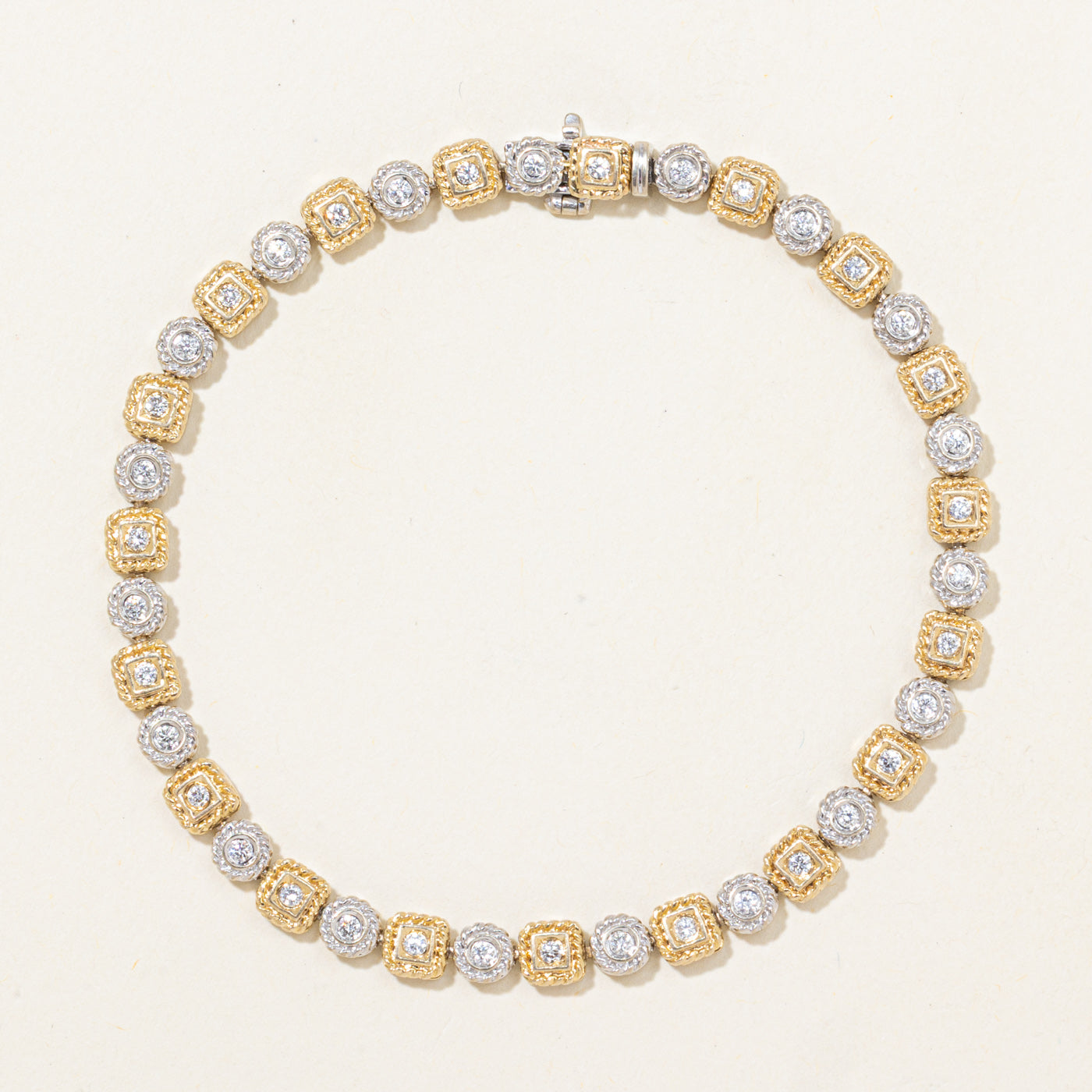 Two Tone Diamond Ornate Tennis Bracelet | 0.76ctw | 7.5"