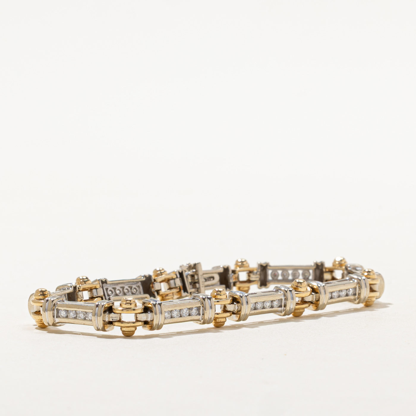 Two Tone Channel Set Diamond Tennis Bracelet | 0.90ctw | 7"