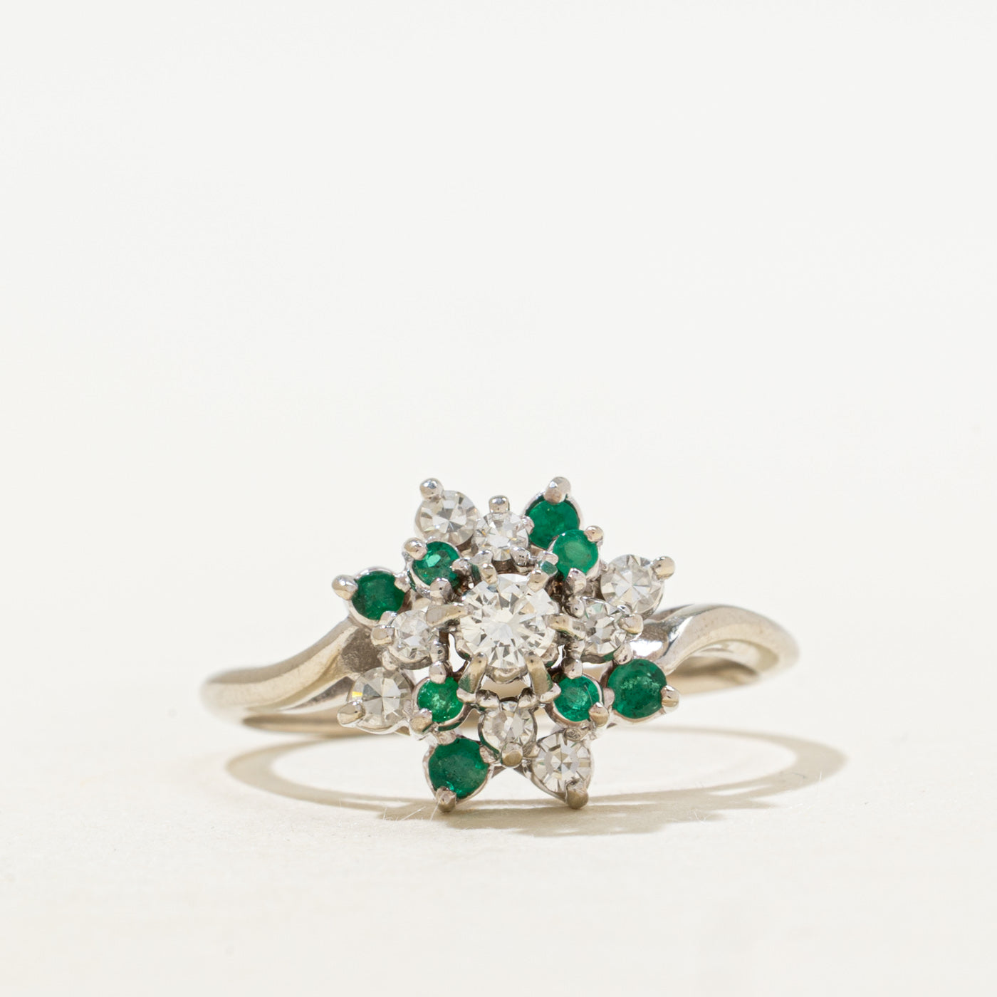 Diamond & Emerald Petal Cluster Ring | 0.28ctw, 0.17ctw | SZ 8.75