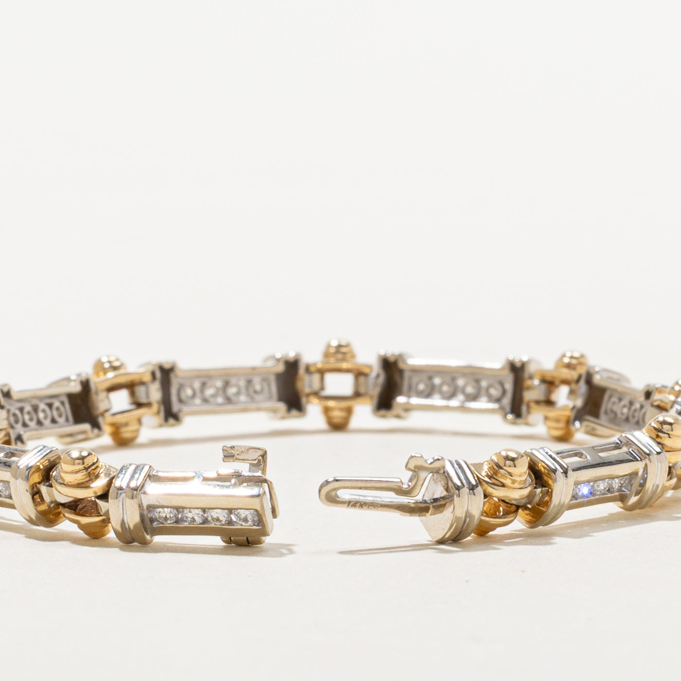 Two Tone Channel Set Diamond Tennis Bracelet | 0.90ctw | 7"