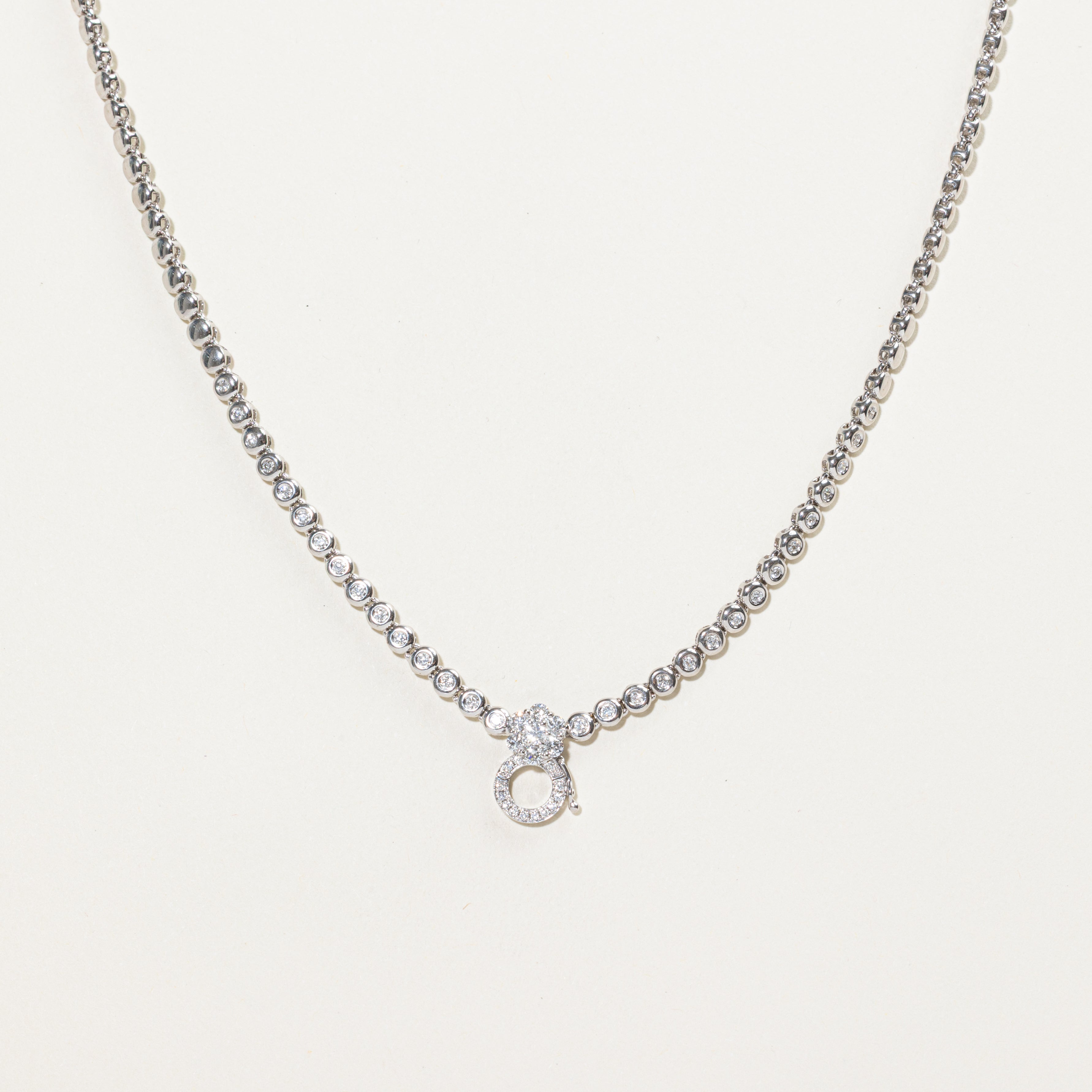 18k White Gold Bezel Set Diamond Circle Necklace | 0.63ct | 18"