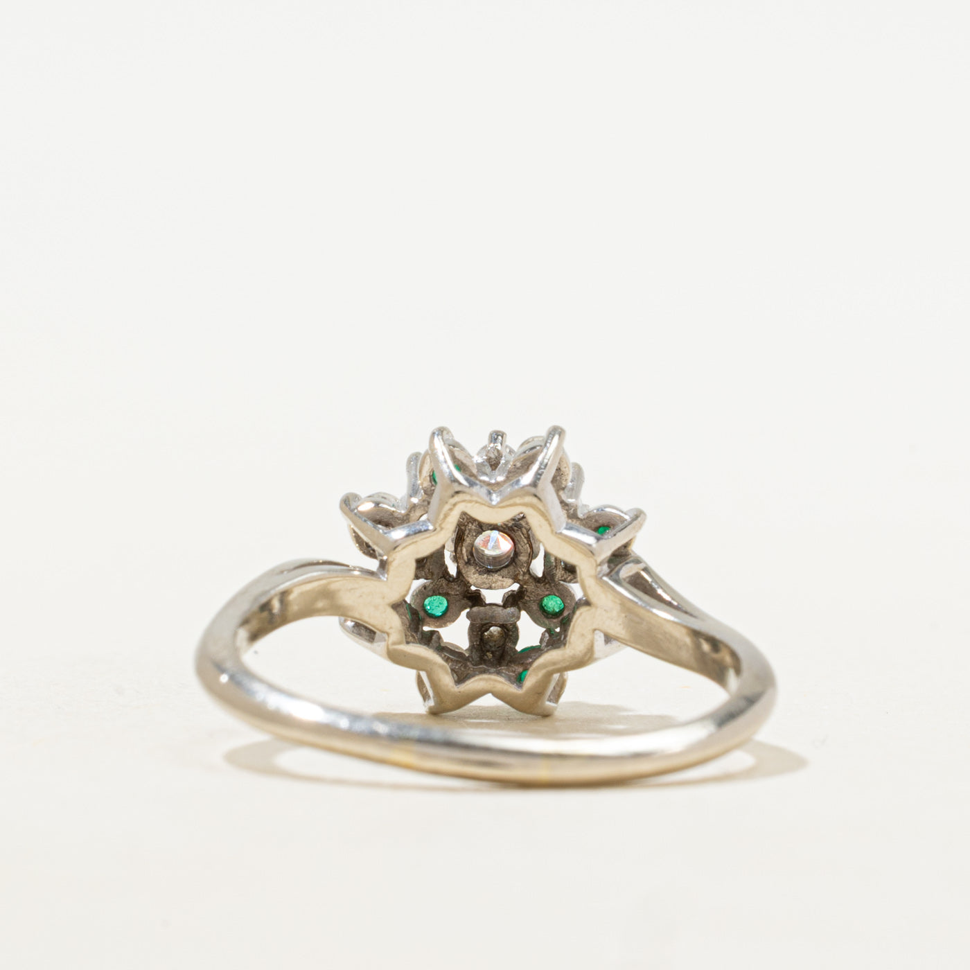 Diamond & Emerald Petal Cluster Ring | 0.28ctw, 0.17ctw | SZ 8.75