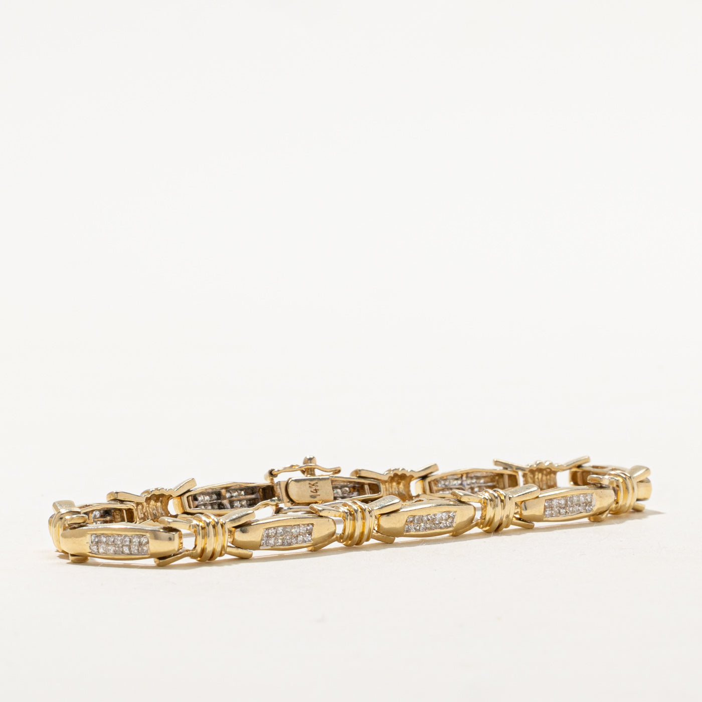 Princess Cut Diamond Grooved Link Tennis Bracelet | 0.75ctw | 6.75"