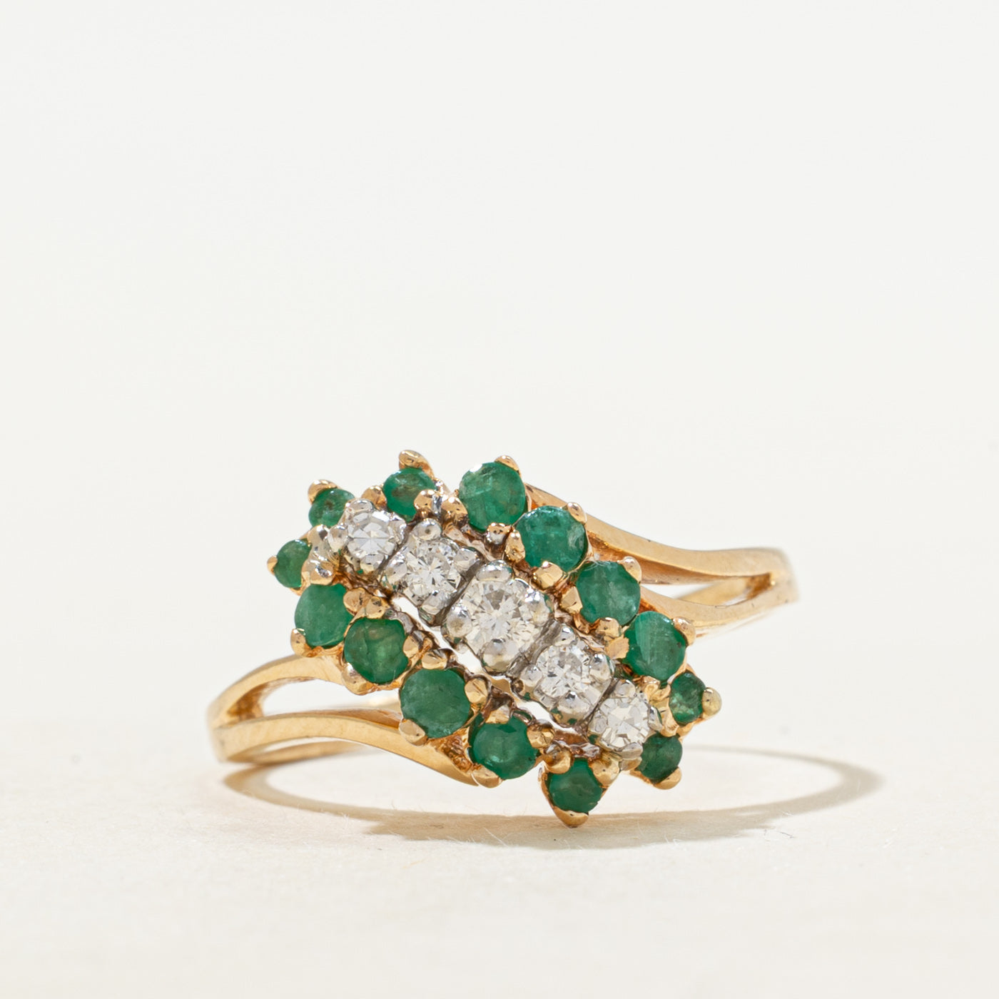 Emerald & Diamond Waterfall Bypass Ring | 0.45ctw, 0.12ctw | SZ 7.5