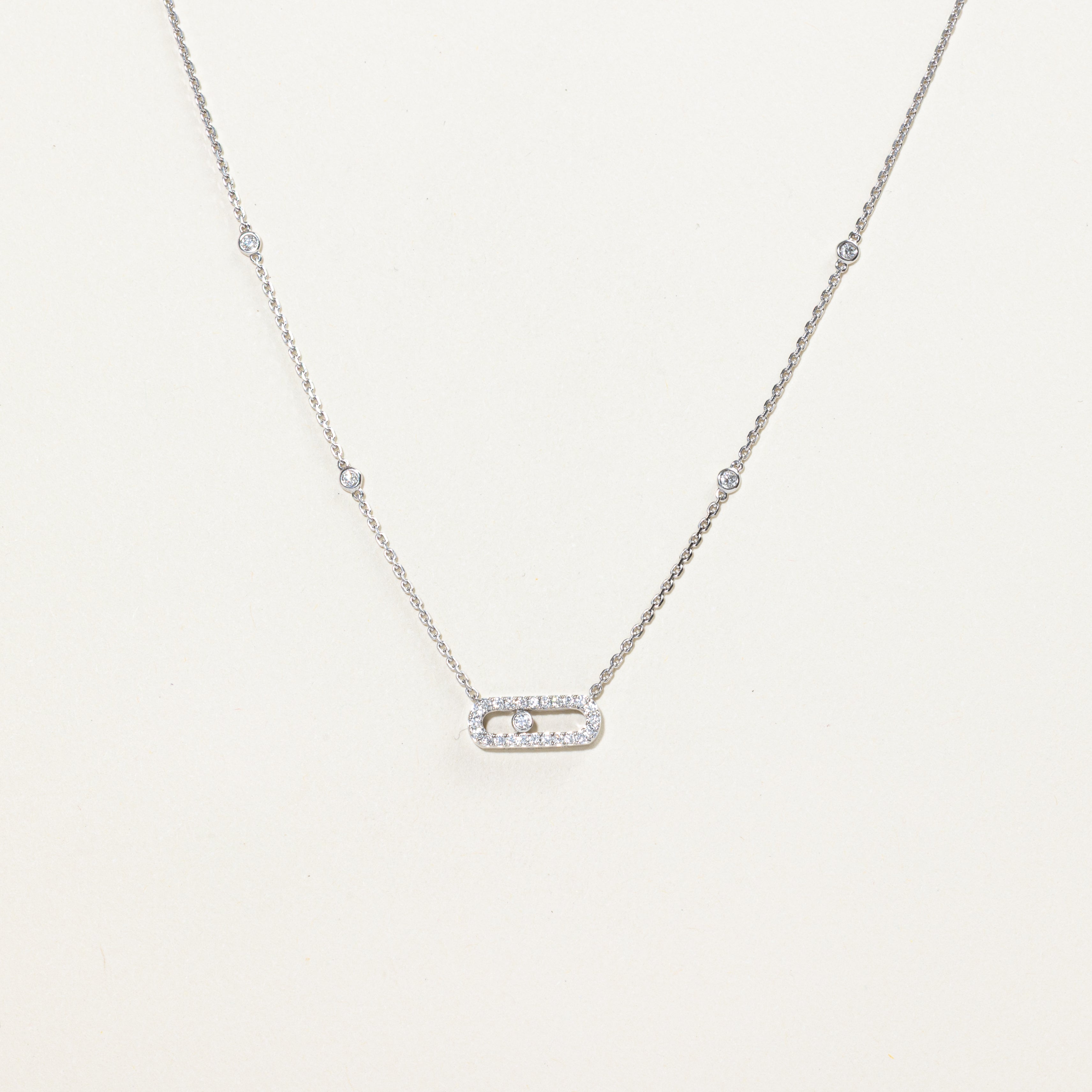 Collier pendentif barrette en or 18 carats serti de diamants (0,20 ct) | 43 cm