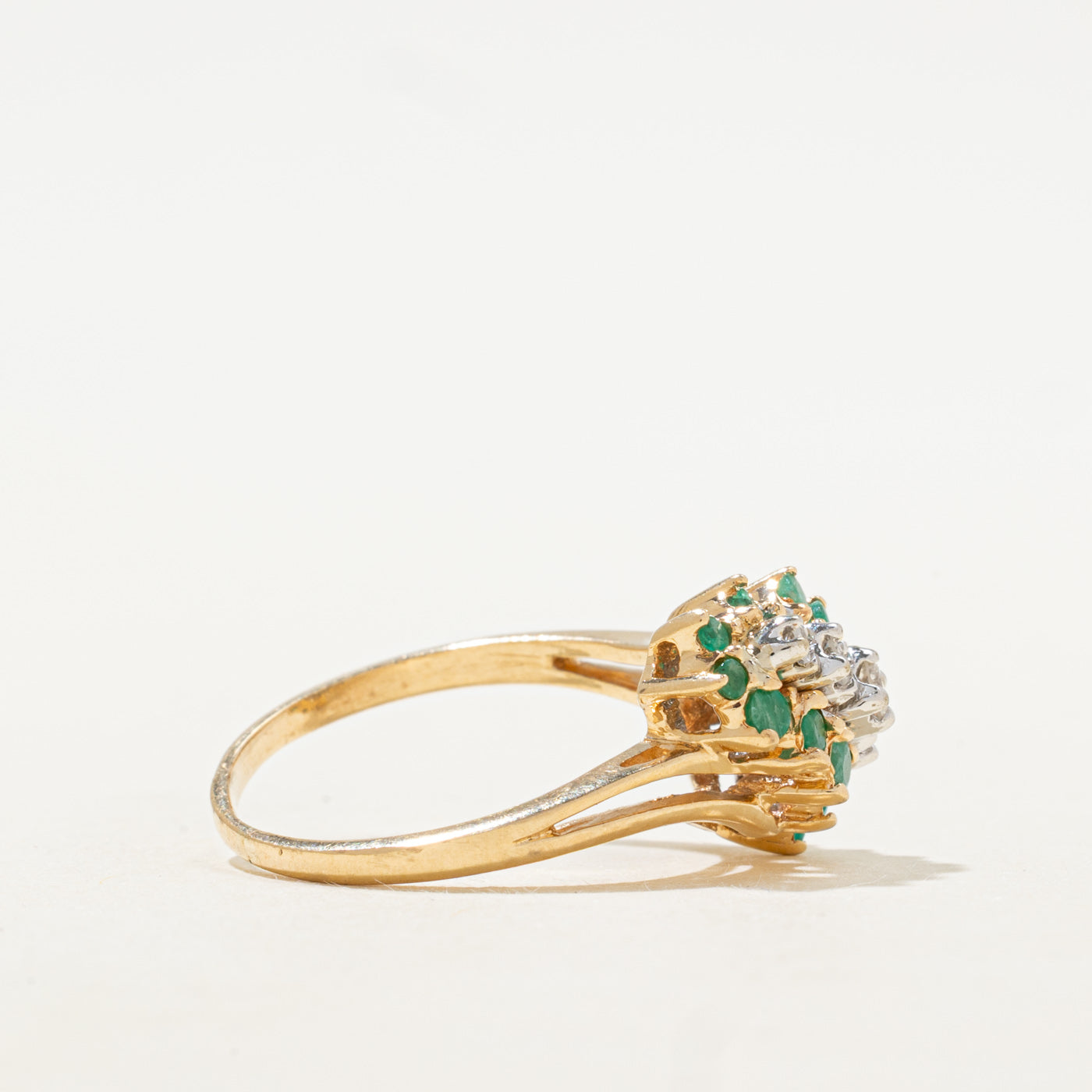 Emerald & Diamond Waterfall Bypass Ring | 0.45ctw, 0.12ctw | SZ 7.5