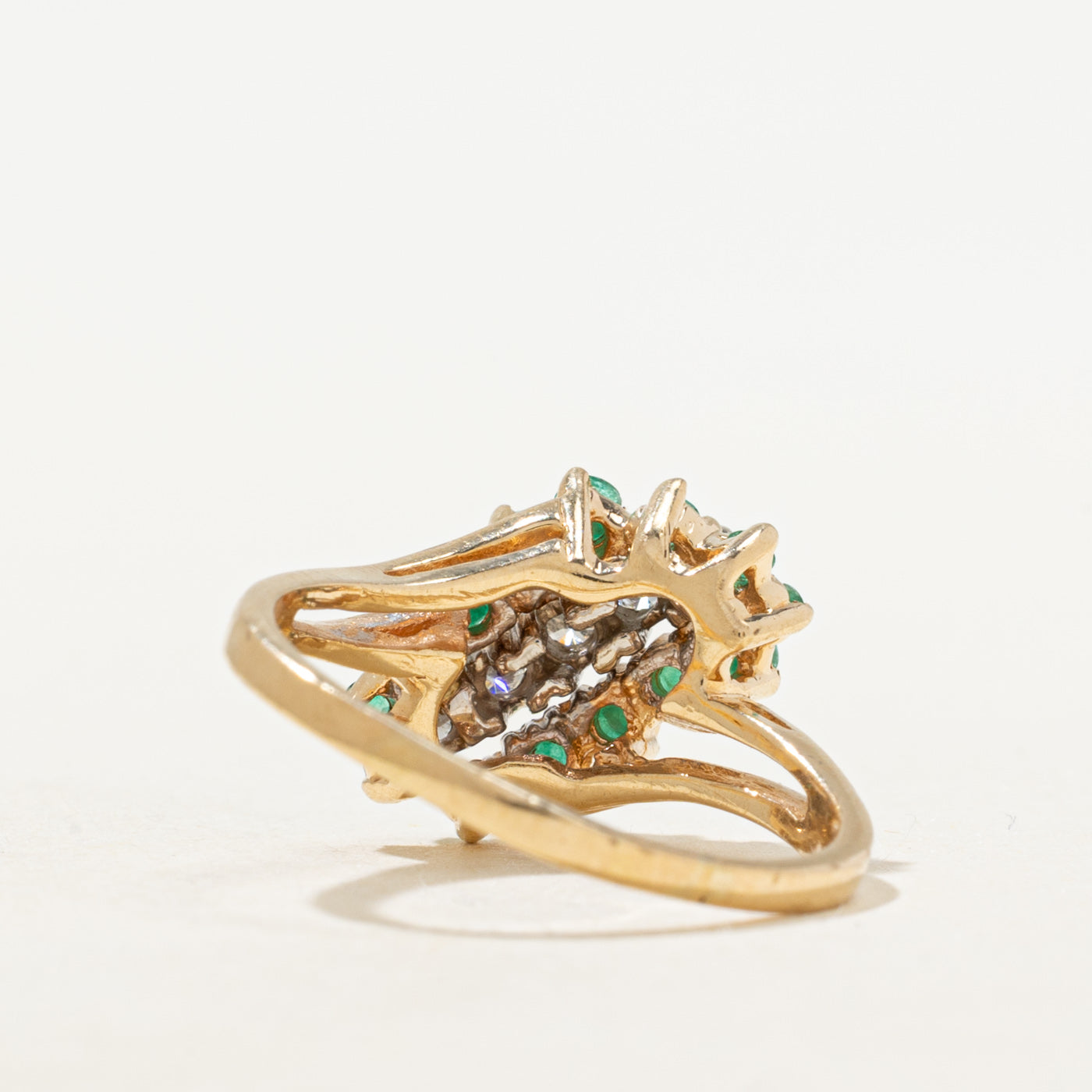 Emerald & Diamond Waterfall Bypass Ring | 0.45ctw, 0.12ctw | SZ 7.5