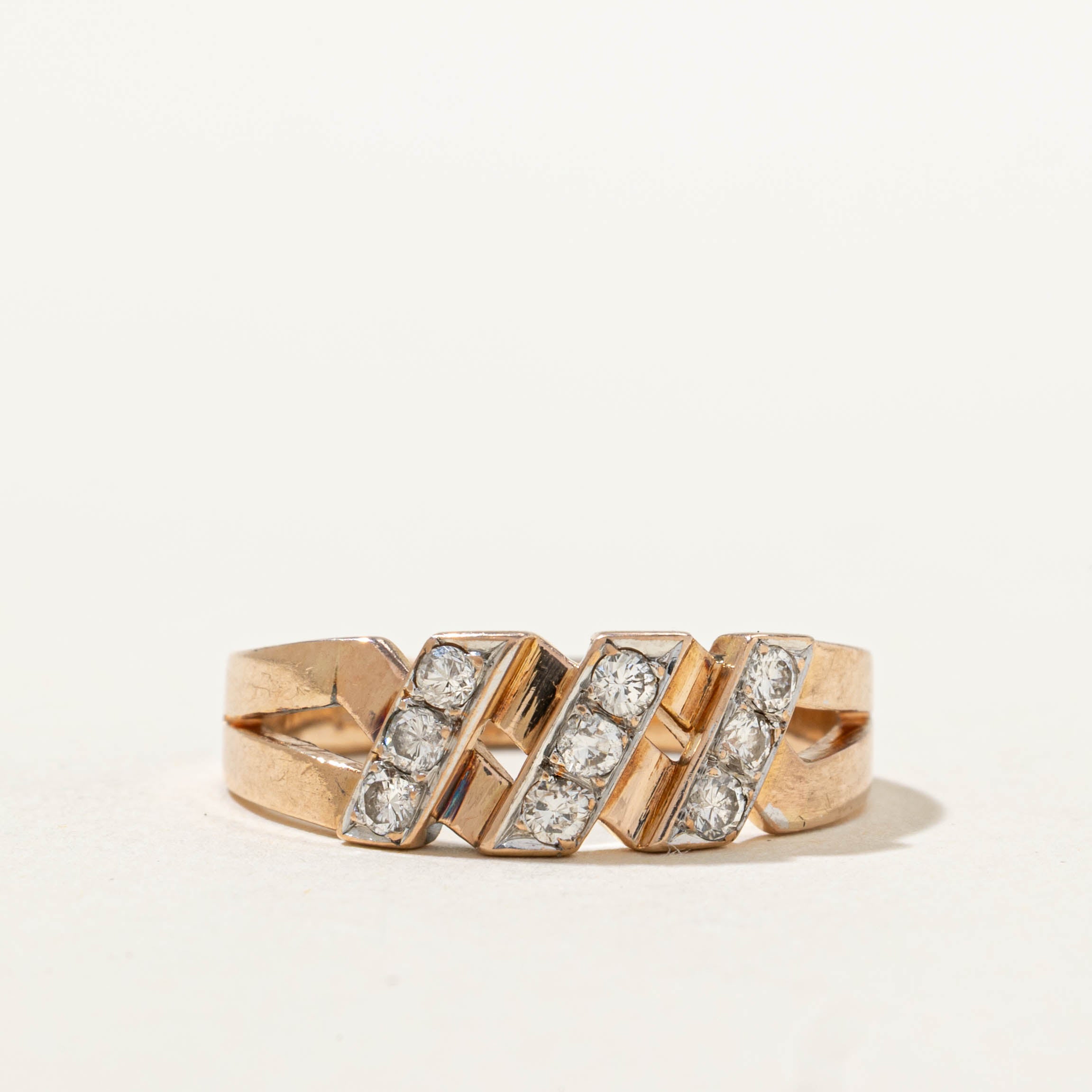 14k Multi Diagonal Row Diamond Ring | SZ 6.75