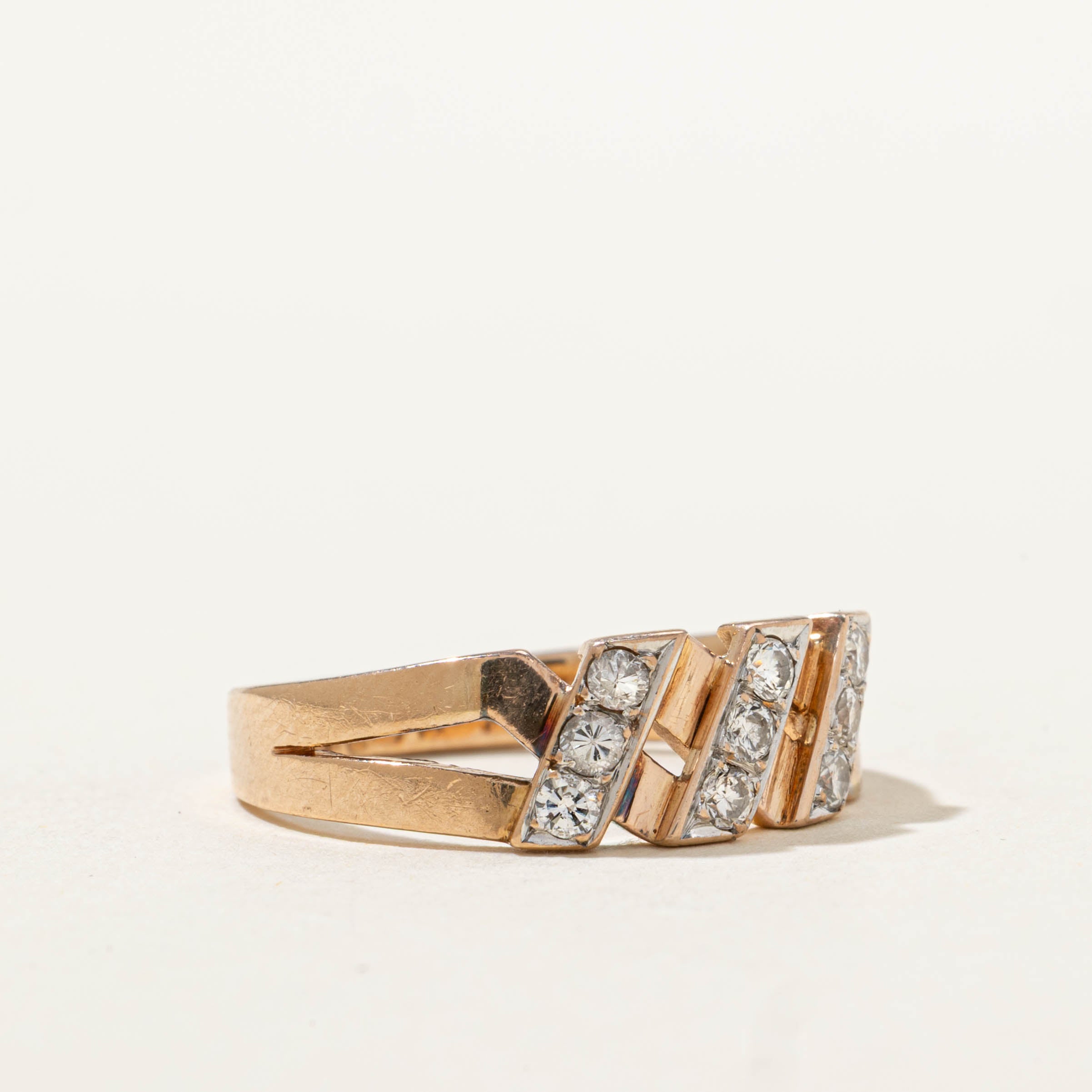 14k Multi Diagonal Row Diamond Ring | SZ 6.75