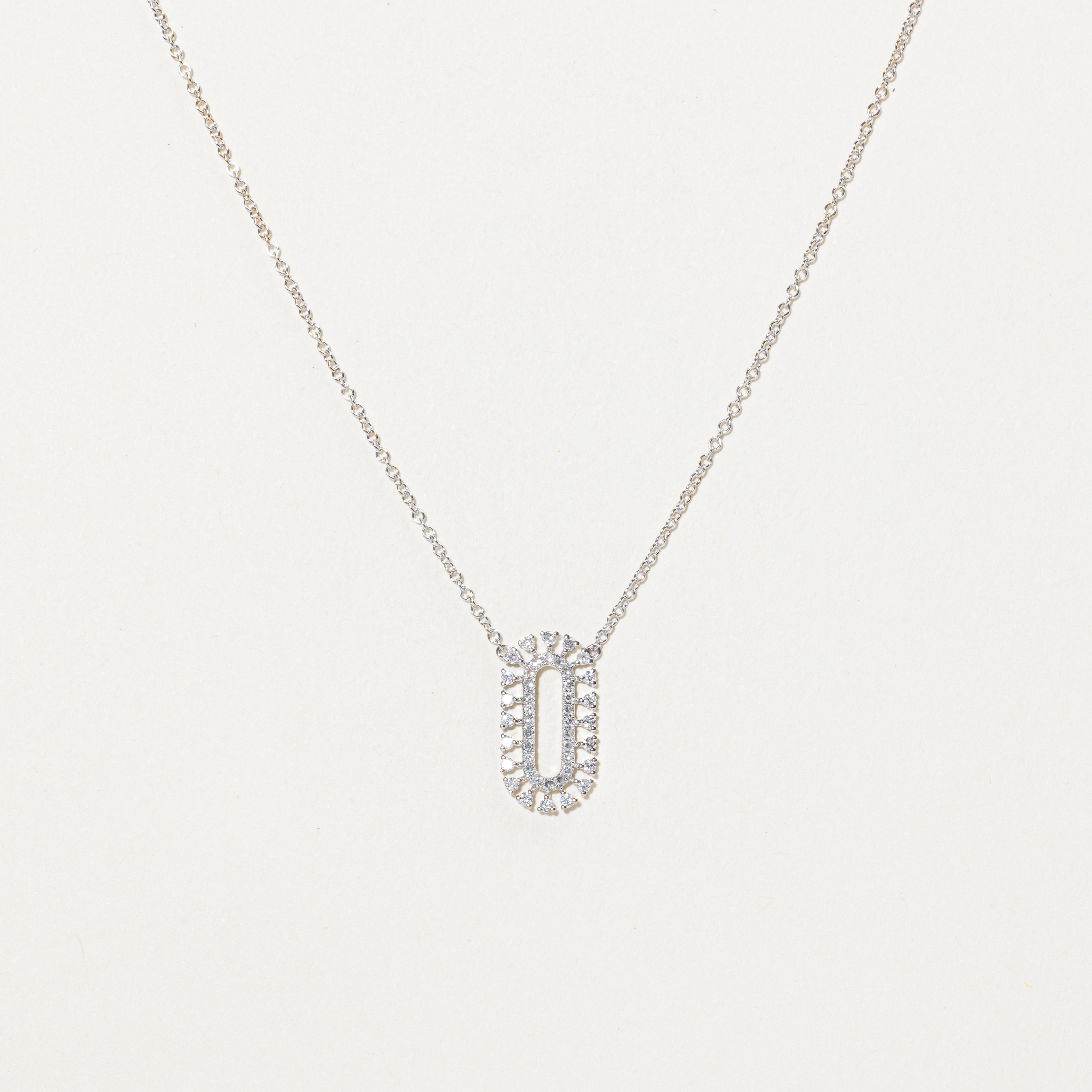 18k White Gold Diamond Oval Pendant Necklace | 0.12ct | 18"