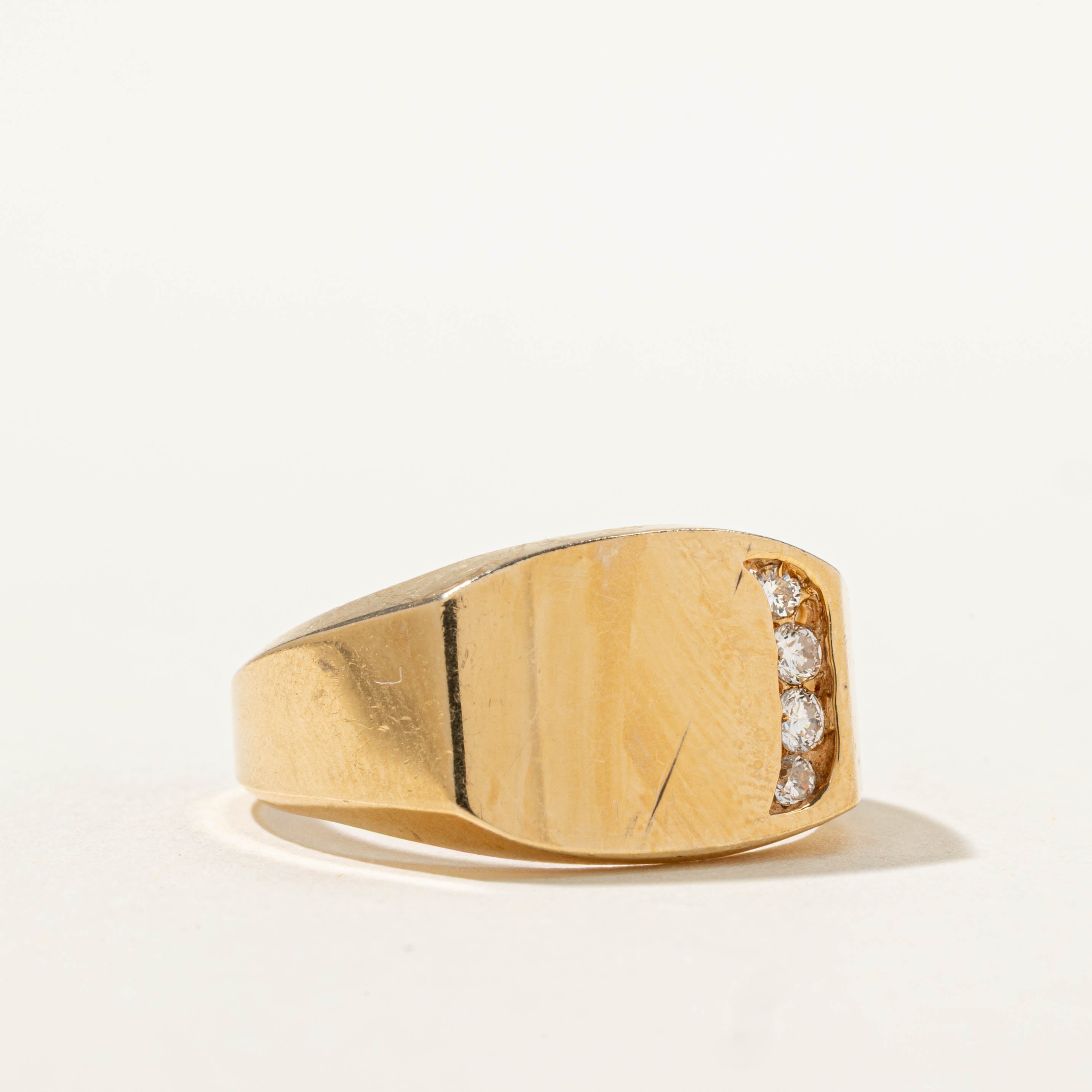 14k Side Diamond Accented Signet Ring | SZ 9.75