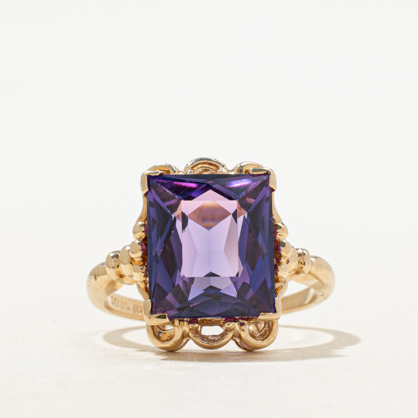 Synthetic Purple Sapphire Scrollwork Ring | 7.60ct | SZ 5.25