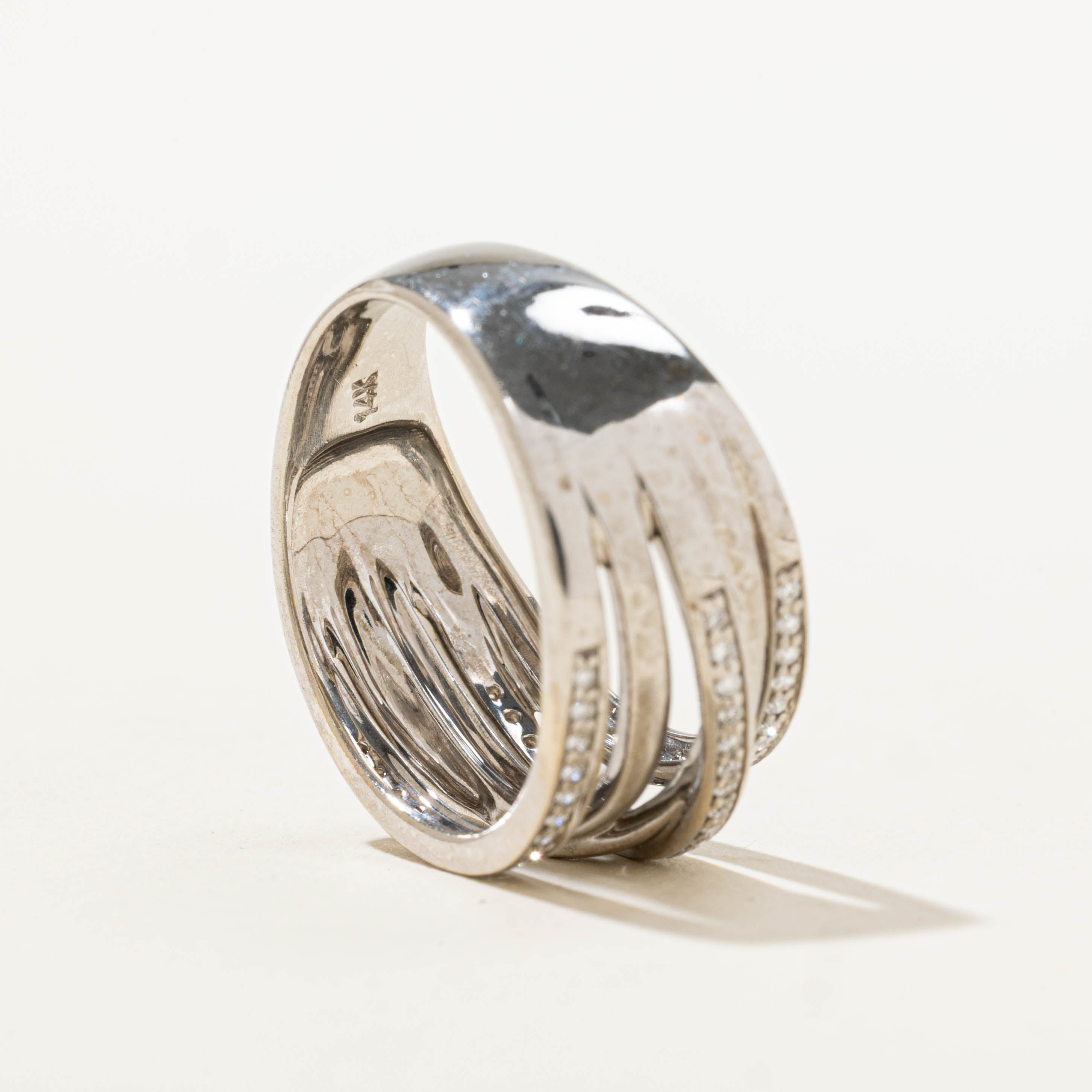 14k Diamond Multi Row Crossover Ring | SZ 7.5