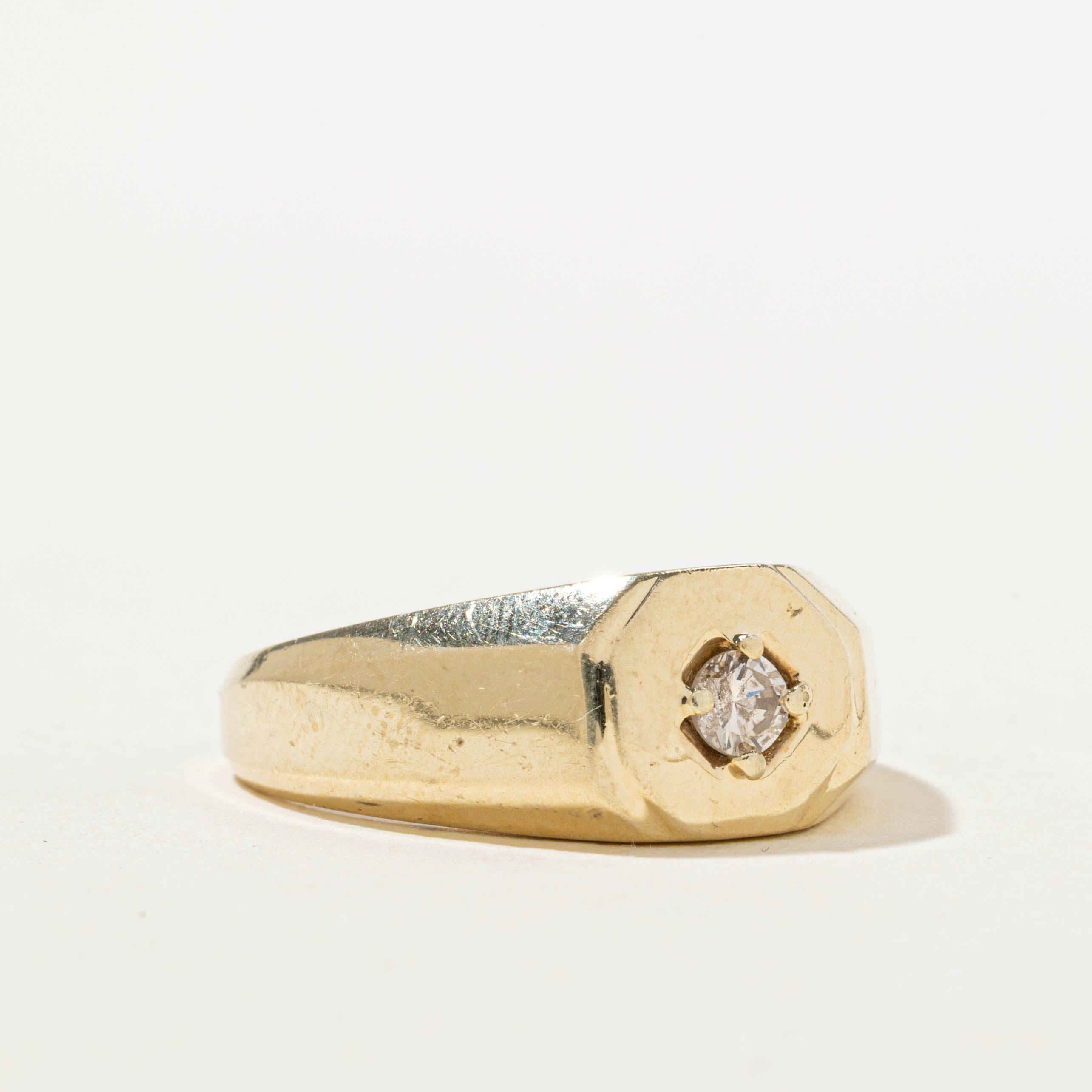 14k Solitaire Diamond Octagon Signet Ring | SZ 9.25