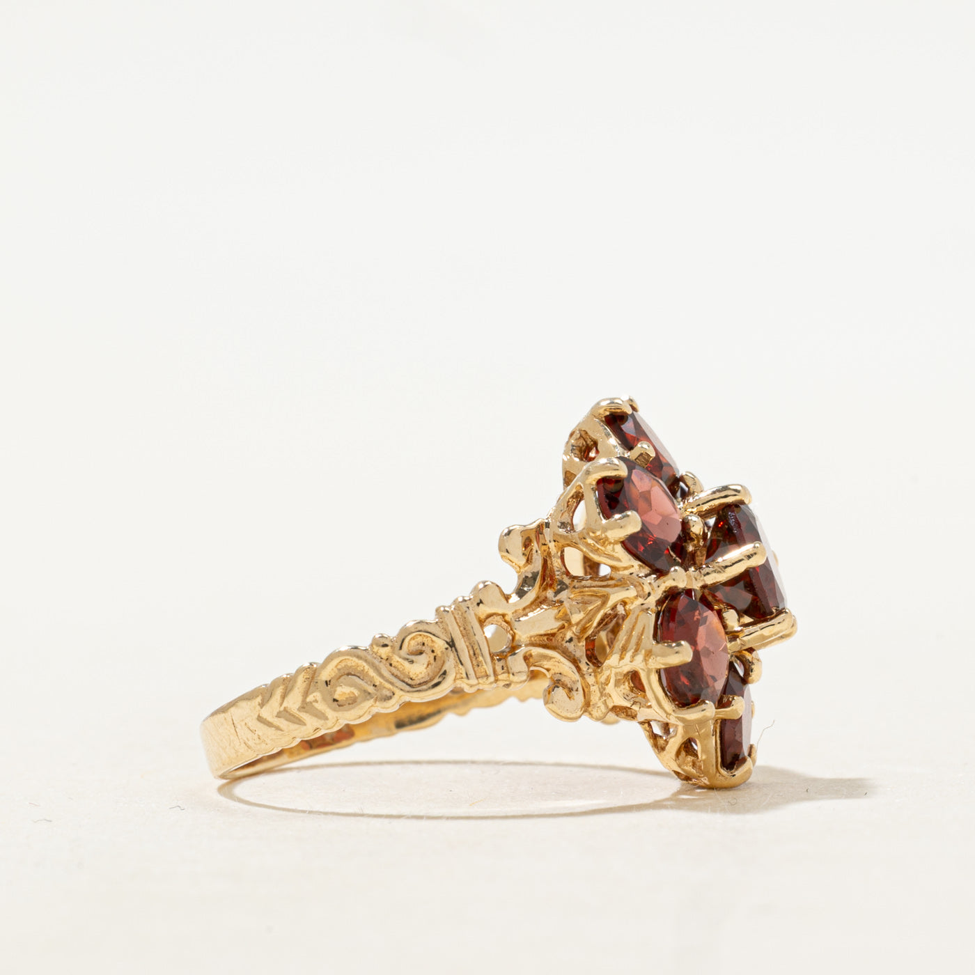 Garnet Cluster Scrollwork Cocktail Ring | 3.80ctw | SZ 6.5