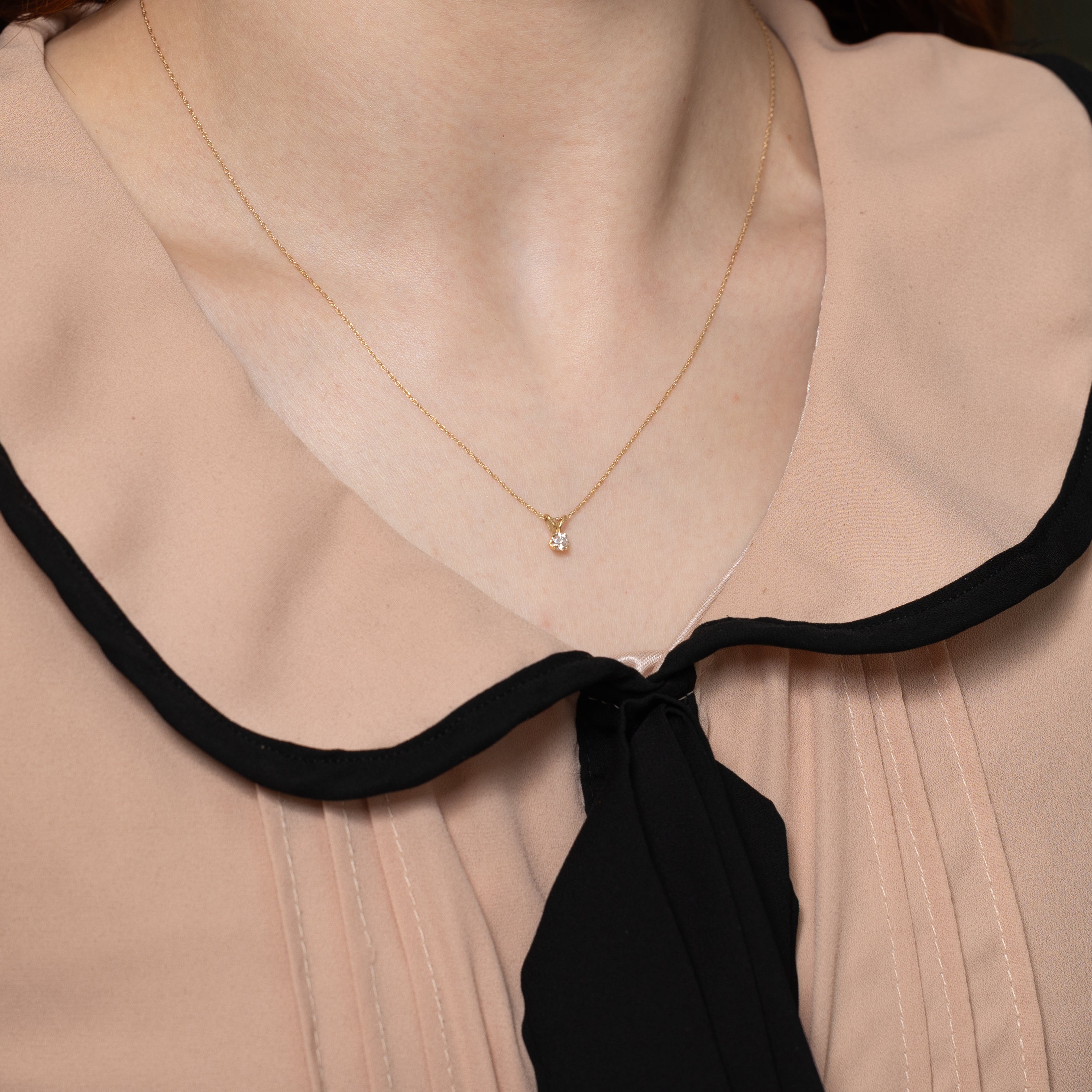 Yellow Gold Solitaire Diamond Pendant Necklace | 0.14ct | 18"