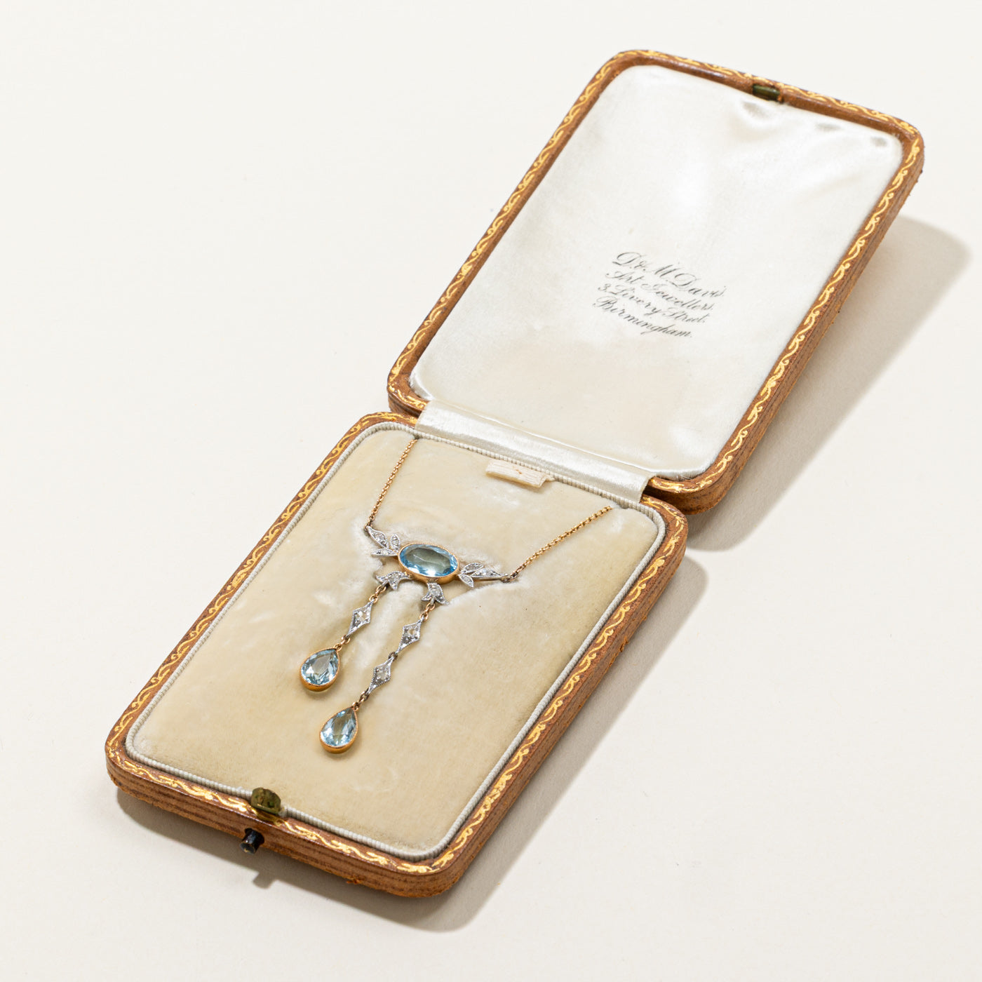 'D & M Davis' Art Deco Aquamarine & Diamond Necklace | 2.20ctw, 0.09ctw | 15.5"