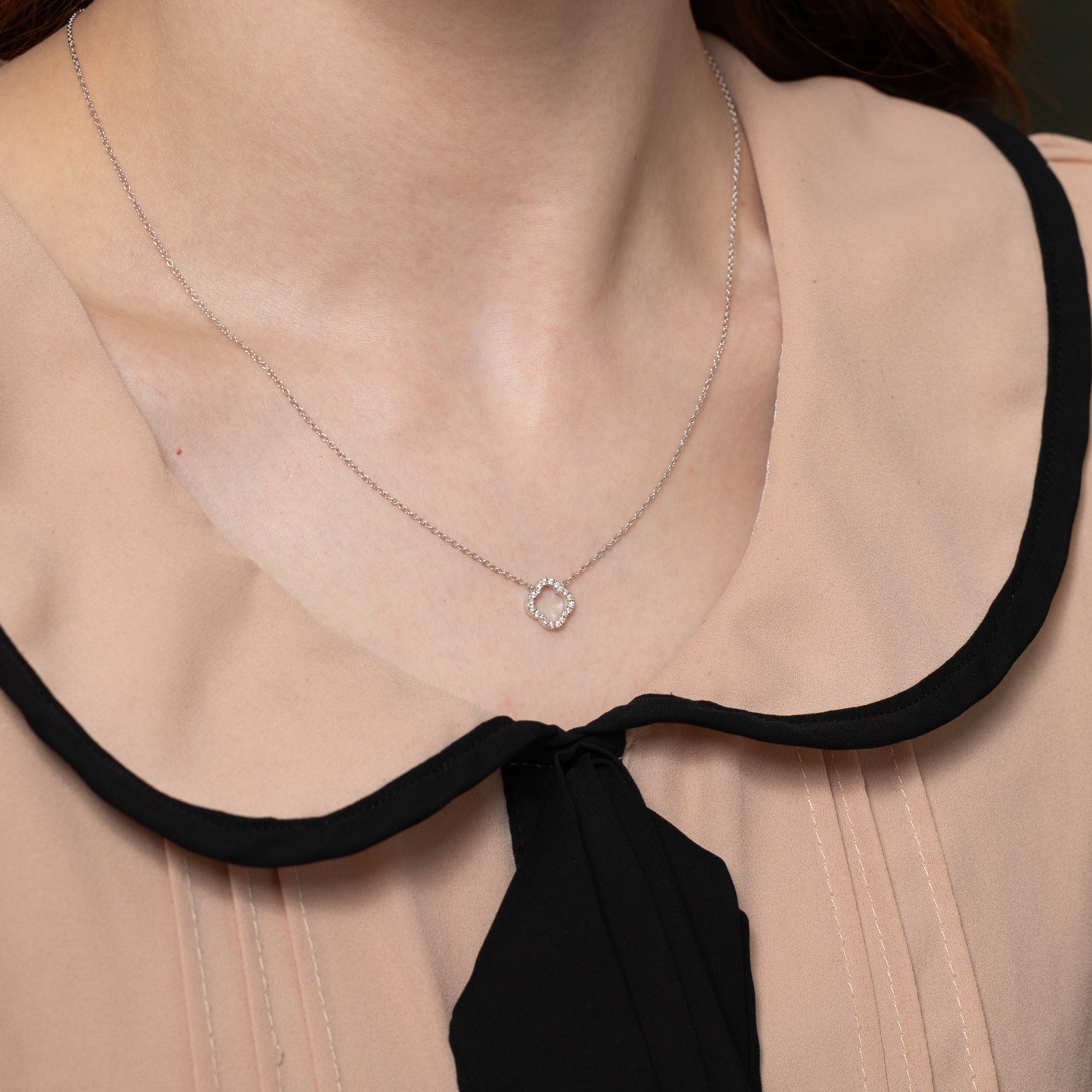 18k White Gold Diamond Clover Pendant Necklace | 0.10ctw | 18"