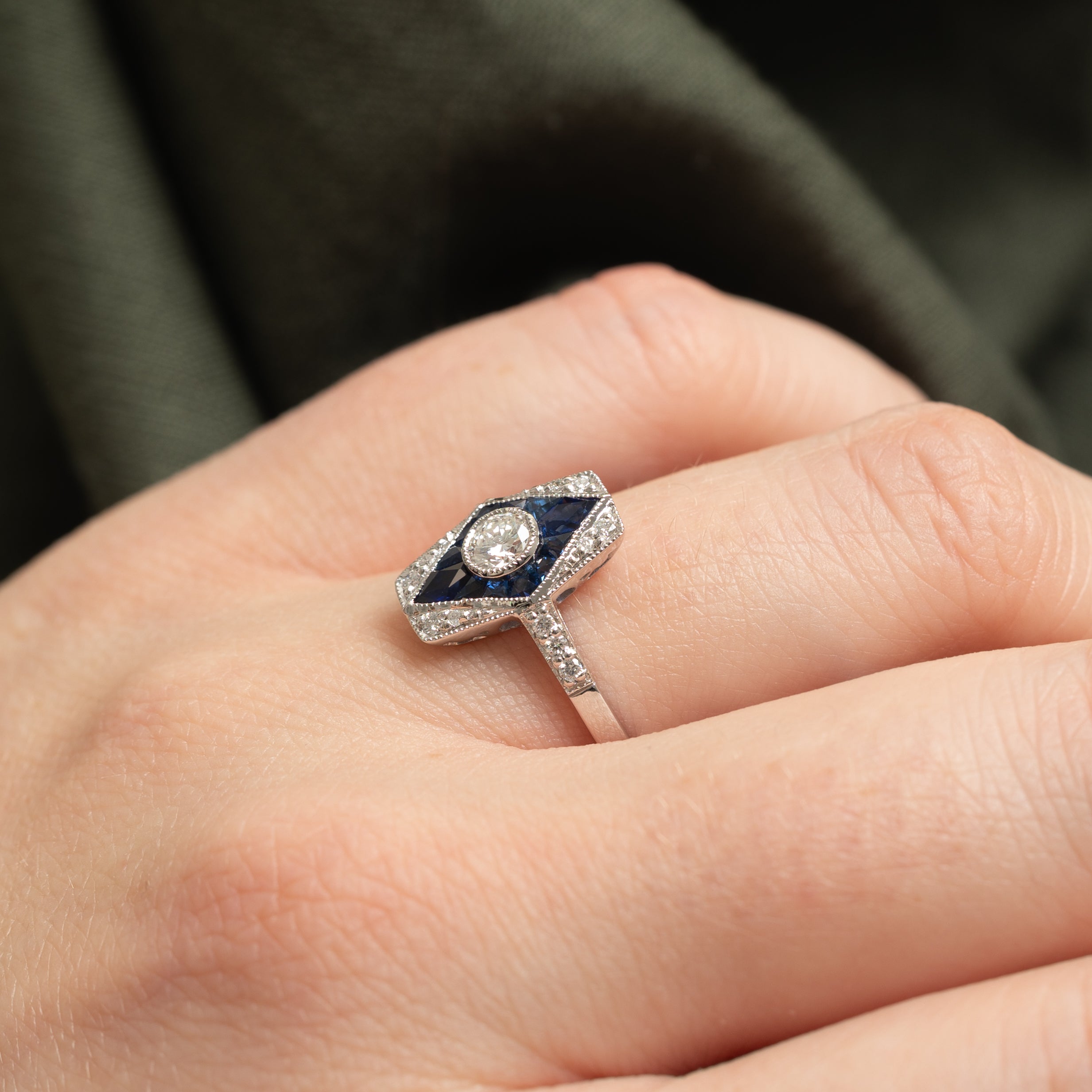 '100 Ways' Art Deco Inspired Diamond and Sapphire Ring | SZ 6.75
