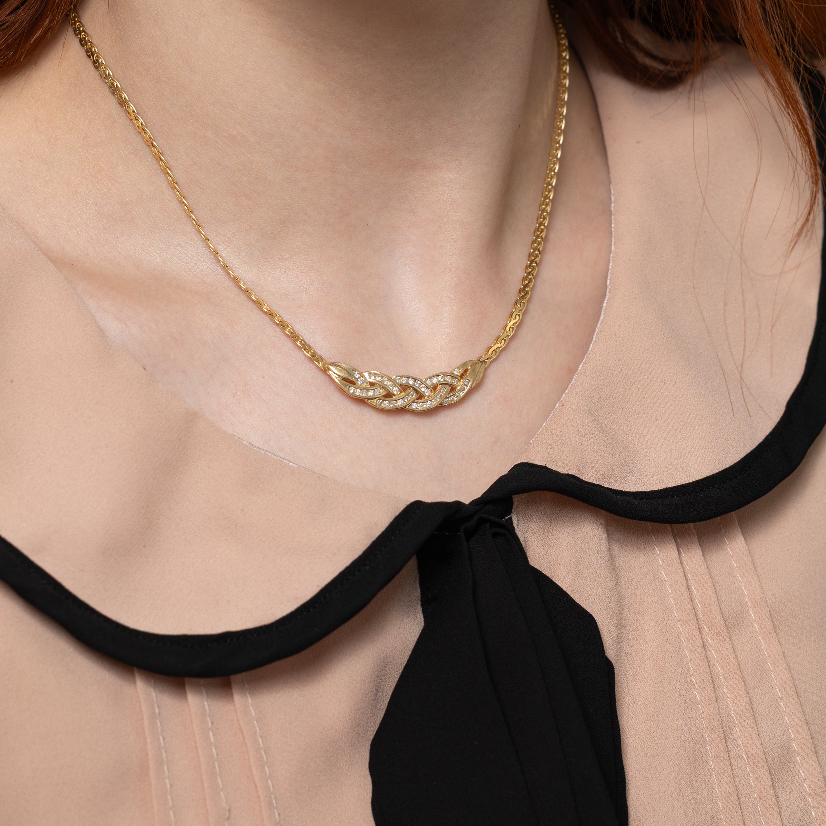 Yellow Gold Diamond Braid Pendant Necklace | 0.50ctw | 16"