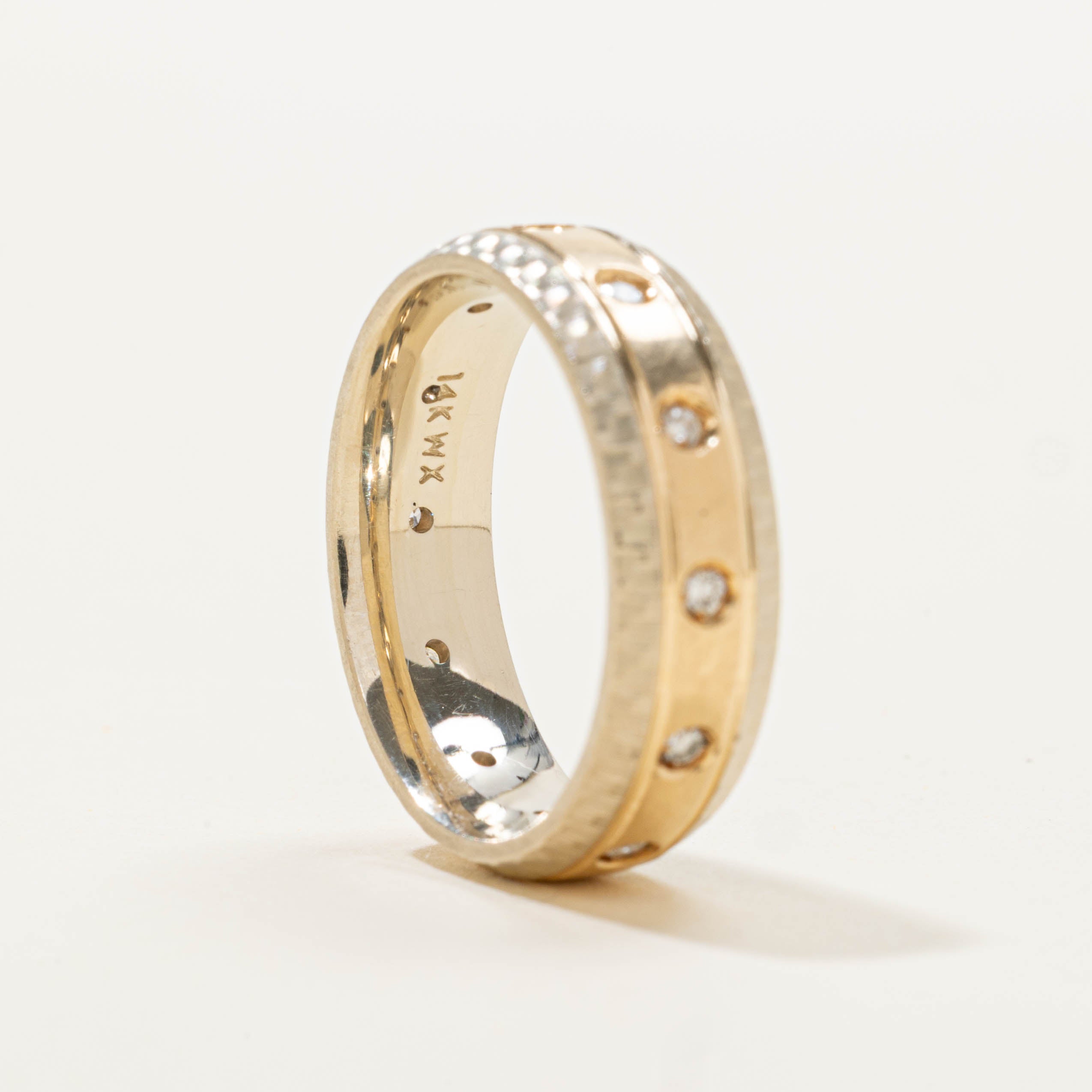 14k Two Tone Eternity Flush Set Diamond Band | 5.65mm | SZ 5.75