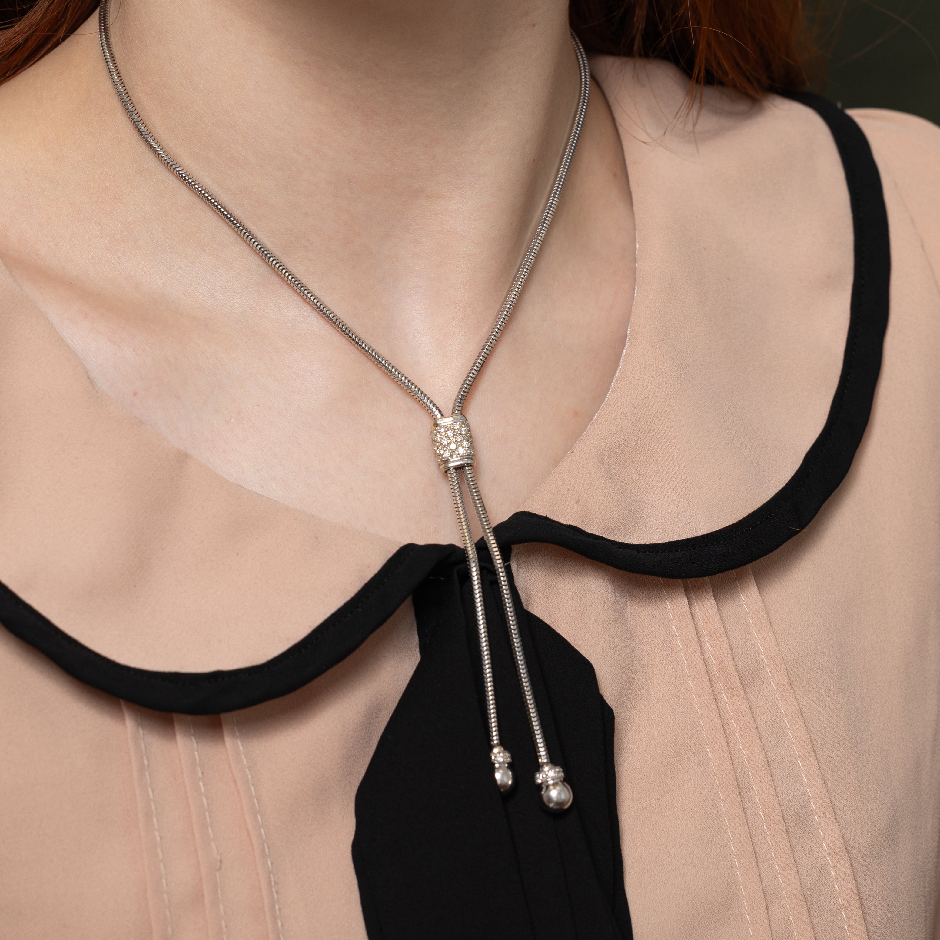 White Gold Diamond Snake Chain Lariat Necklace | 0.31ctw | 20"