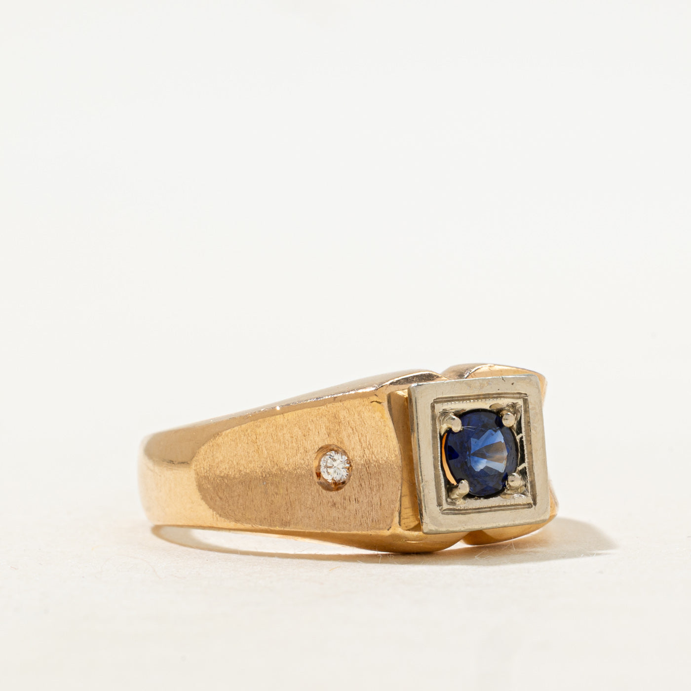 Mid Century Italian 18k Sapphire & Diamond Textured Ring | 0.41ct, 0.04ct | SZ 12.25