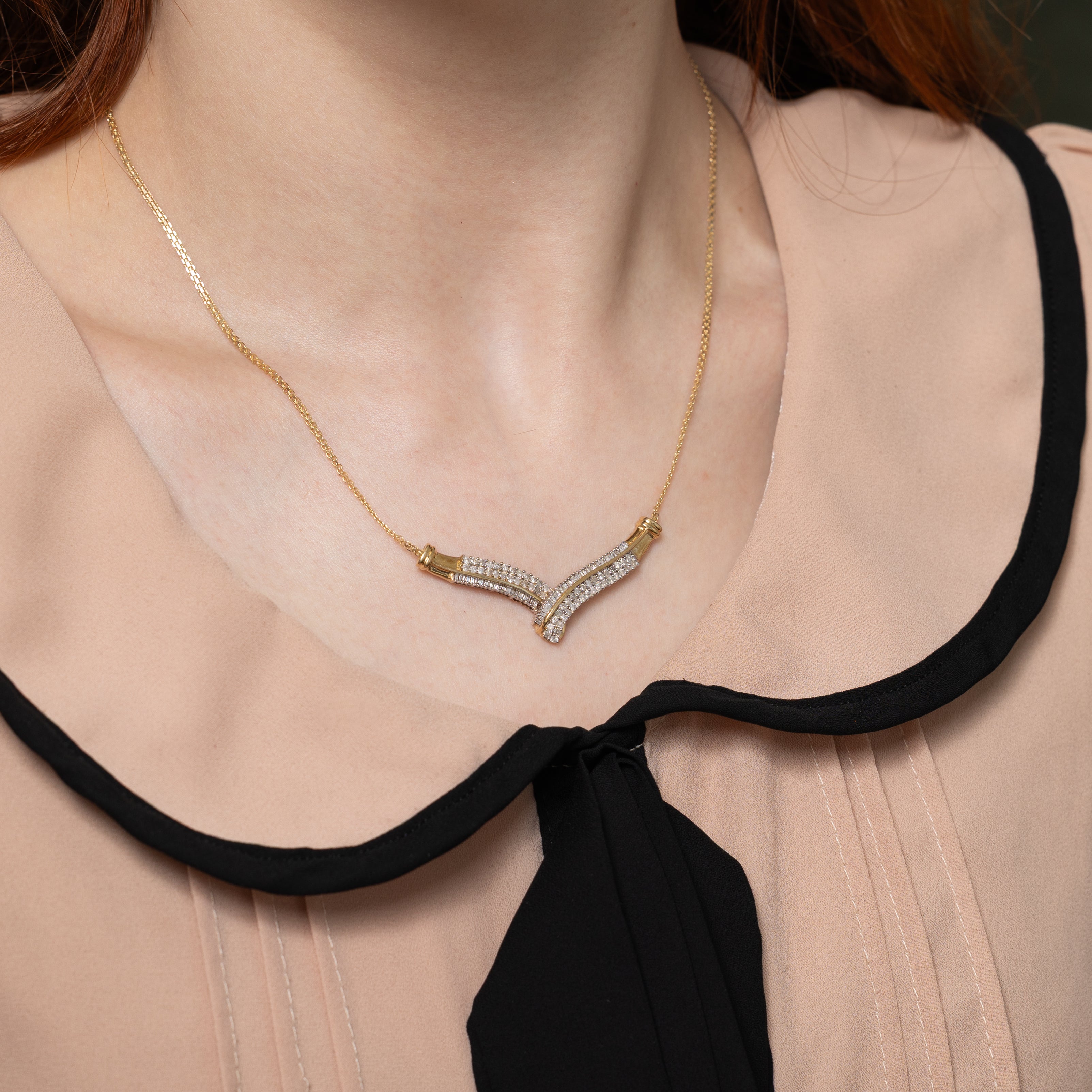 Baguette Cut Diamond Chevron Pendant Necklace | 0.70ctw | 18"