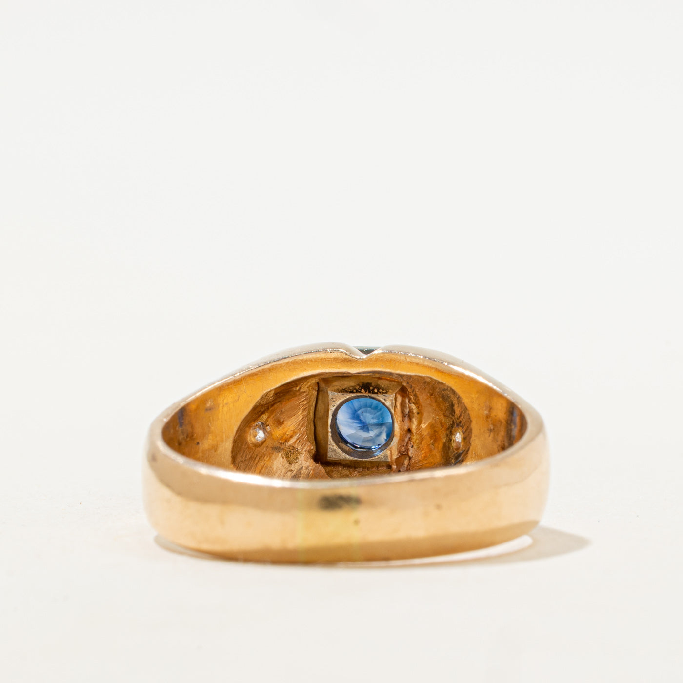 Mid Century Italian 18k Sapphire & Diamond Textured Ring | 0.41ct, 0.04ct | SZ 12.25