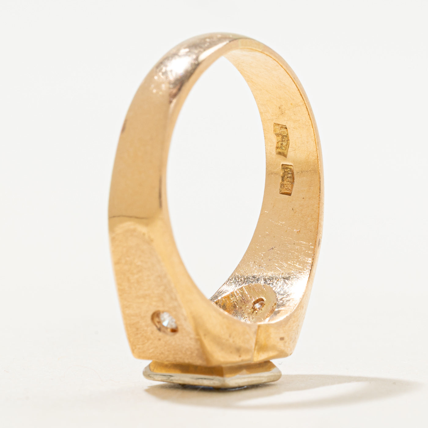 Mid Century Italian 18k Sapphire & Diamond Textured Ring | 0.41ct, 0.04ct | SZ 12.25