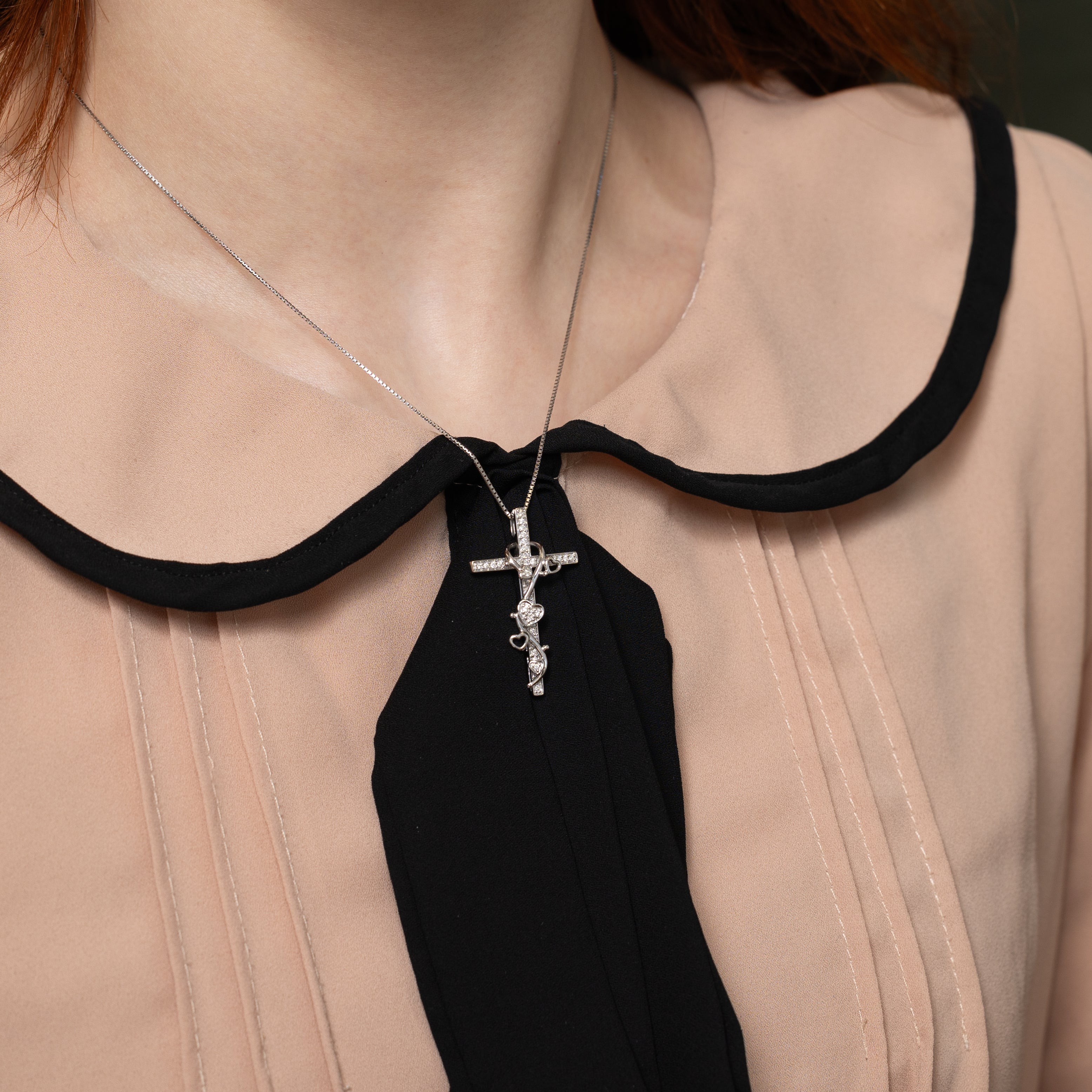 18k Diamond Cross Vine Pendant Necklace | 0.30ct | 17"